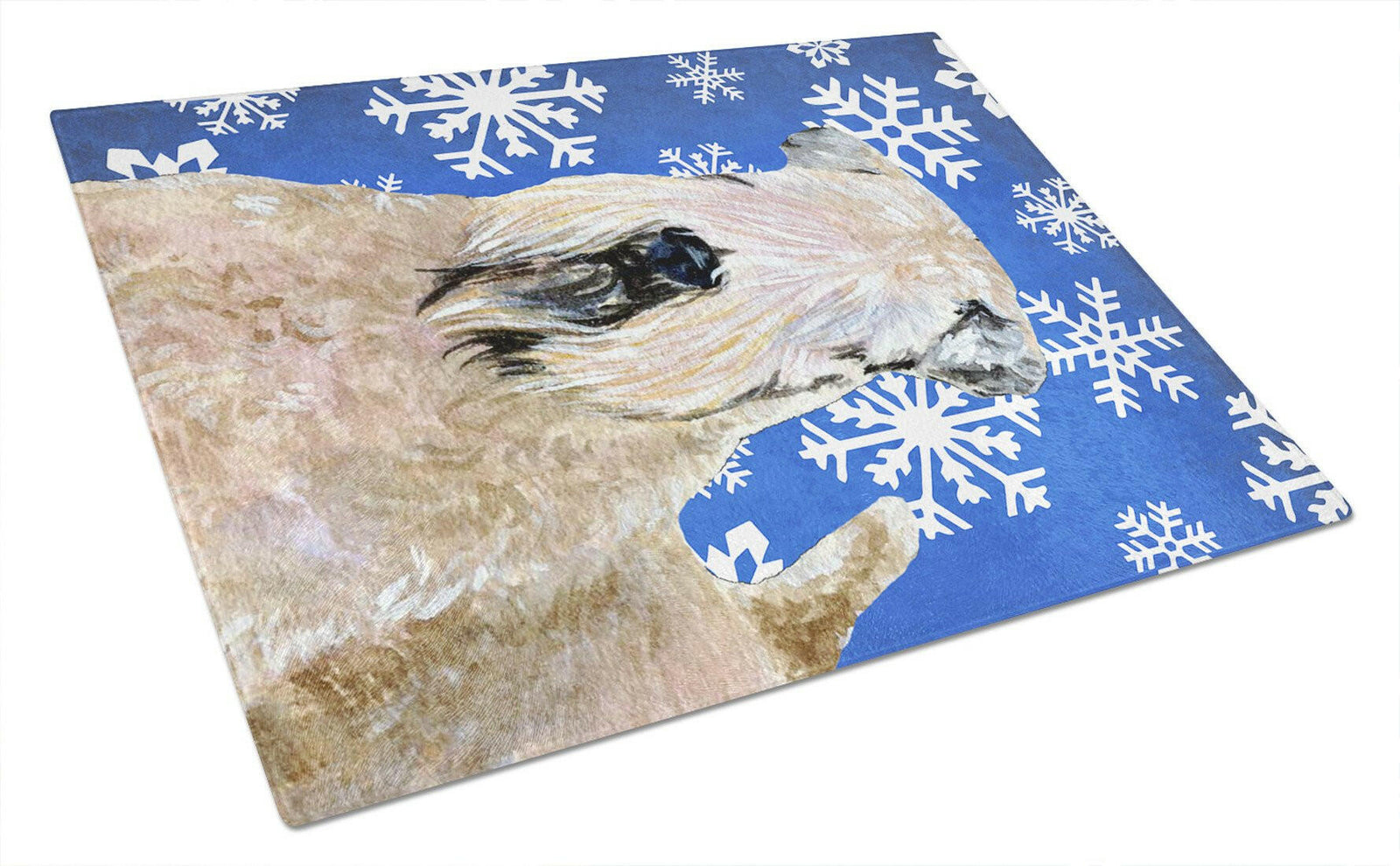 Wheaten Terrier Soft Coated Winter Snowflakes Holiday Glass Cutting Board Large by Caroline's Treasures