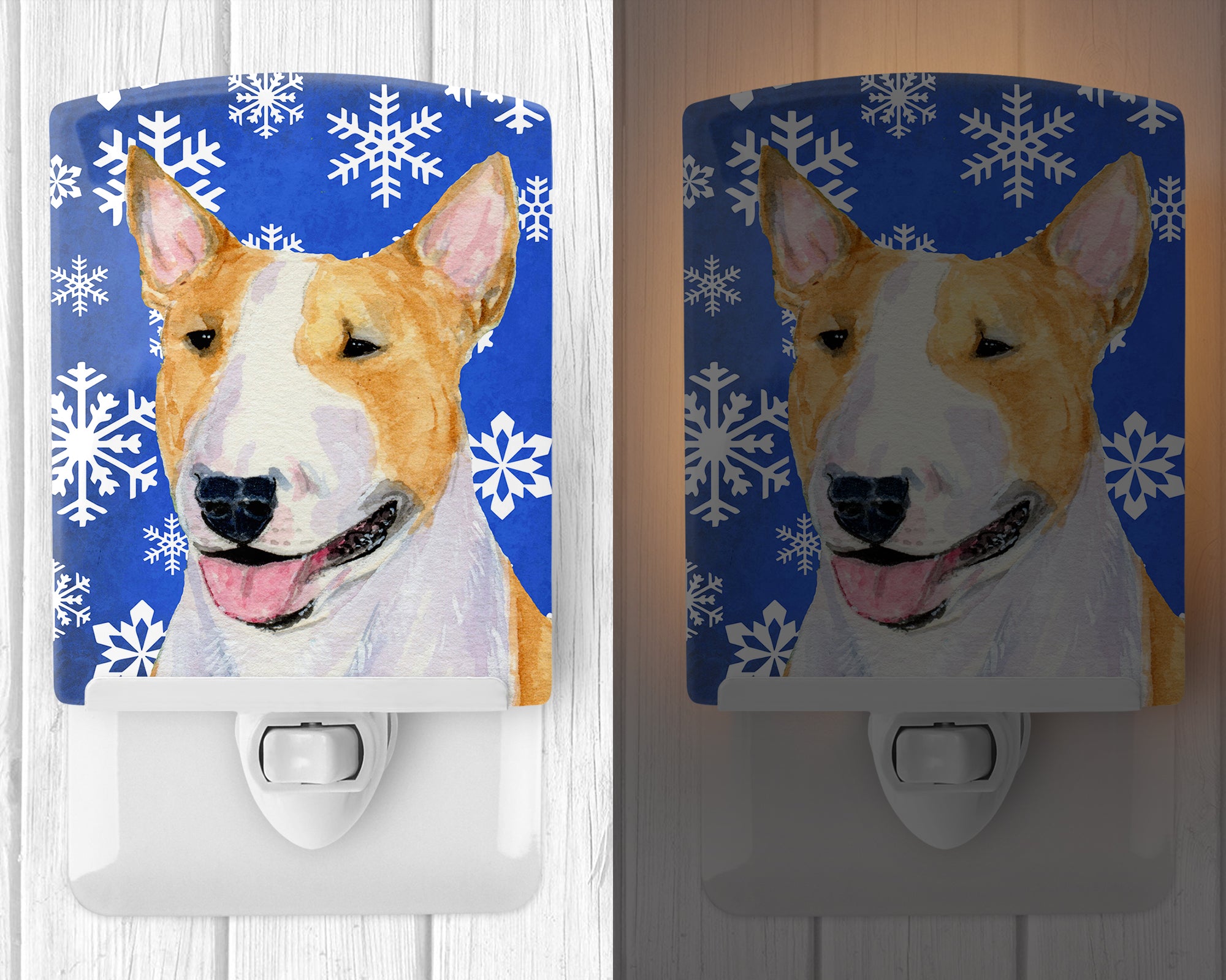 Bull Terrier Winter Snowflakes Holiday Ceramic Night Light SS4634CNL - the-store.com