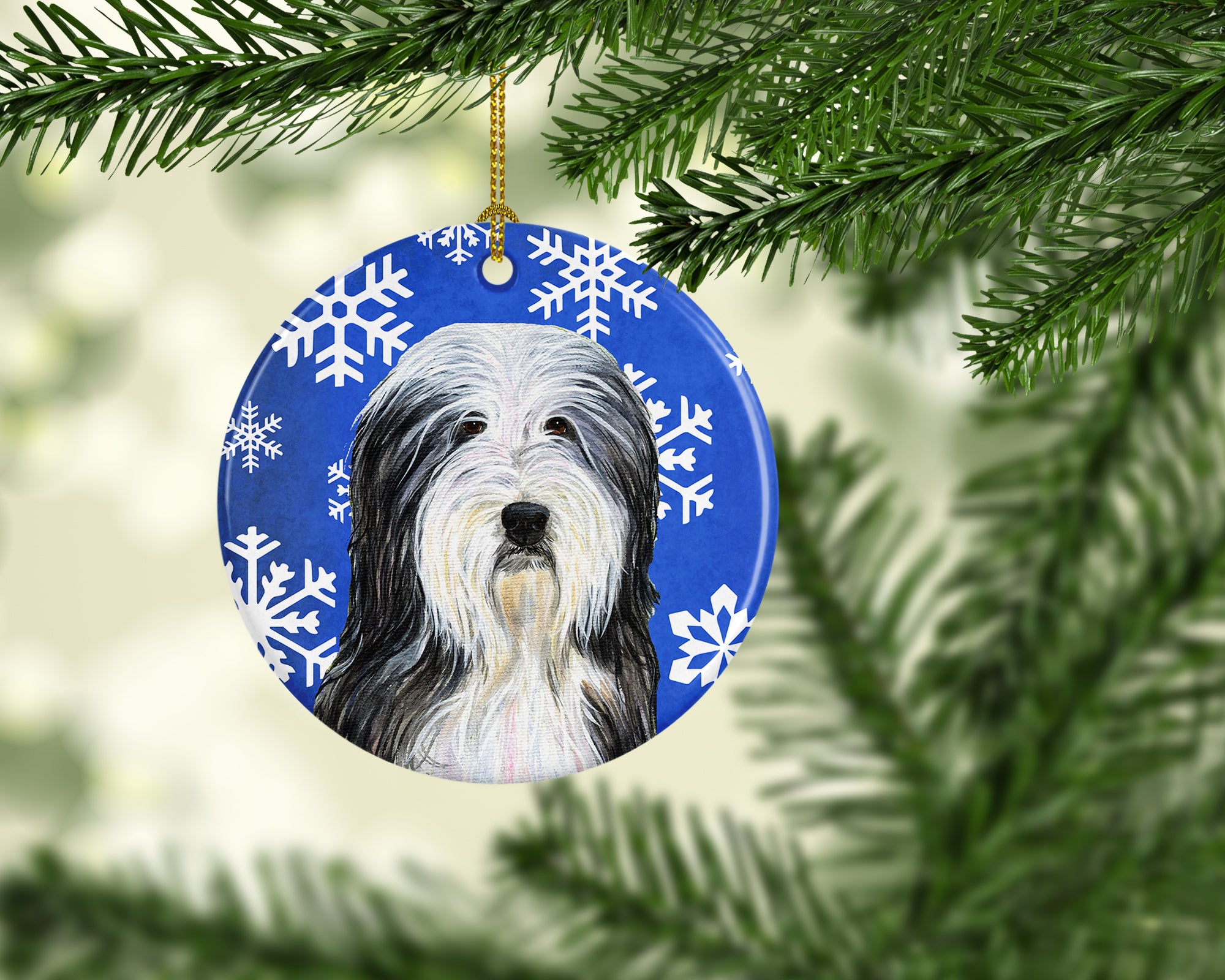 Bearded Collie Winter Snowflakes Holiday Christmas Ceramic Ornament SS4635 - the-store.com