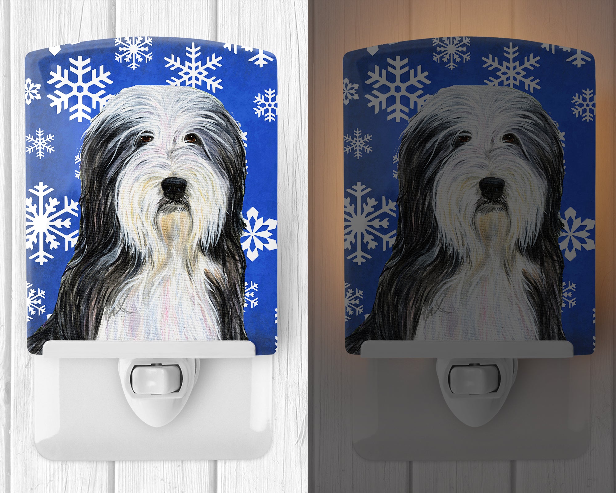 Bearded Collie Winter Snowflakes Holiday Ceramic Night Light SS4635CNL - the-store.com