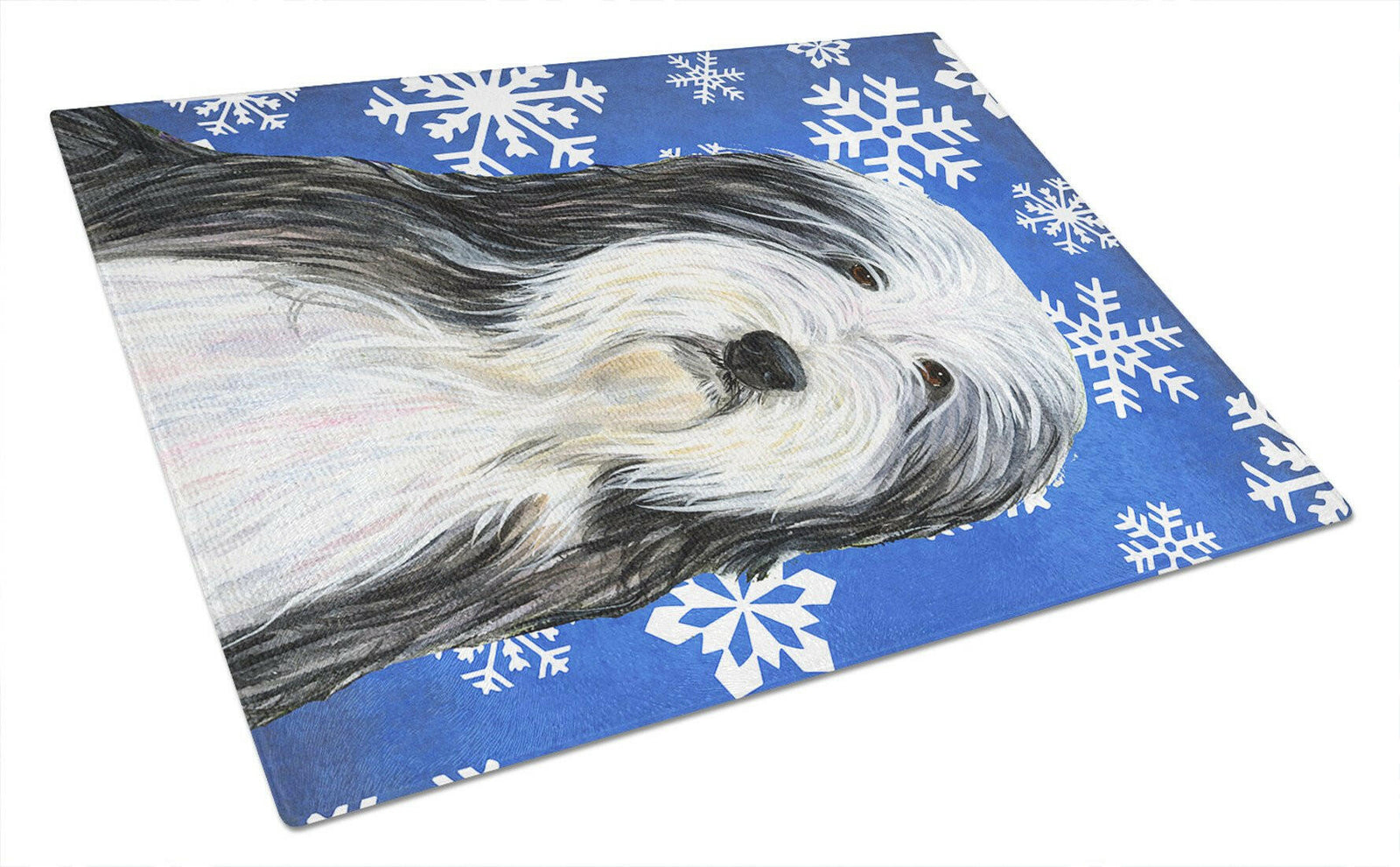 Bearded Collie Winter Snowflakes Holiday Glass Cutting Board Large by Caroline's Treasures