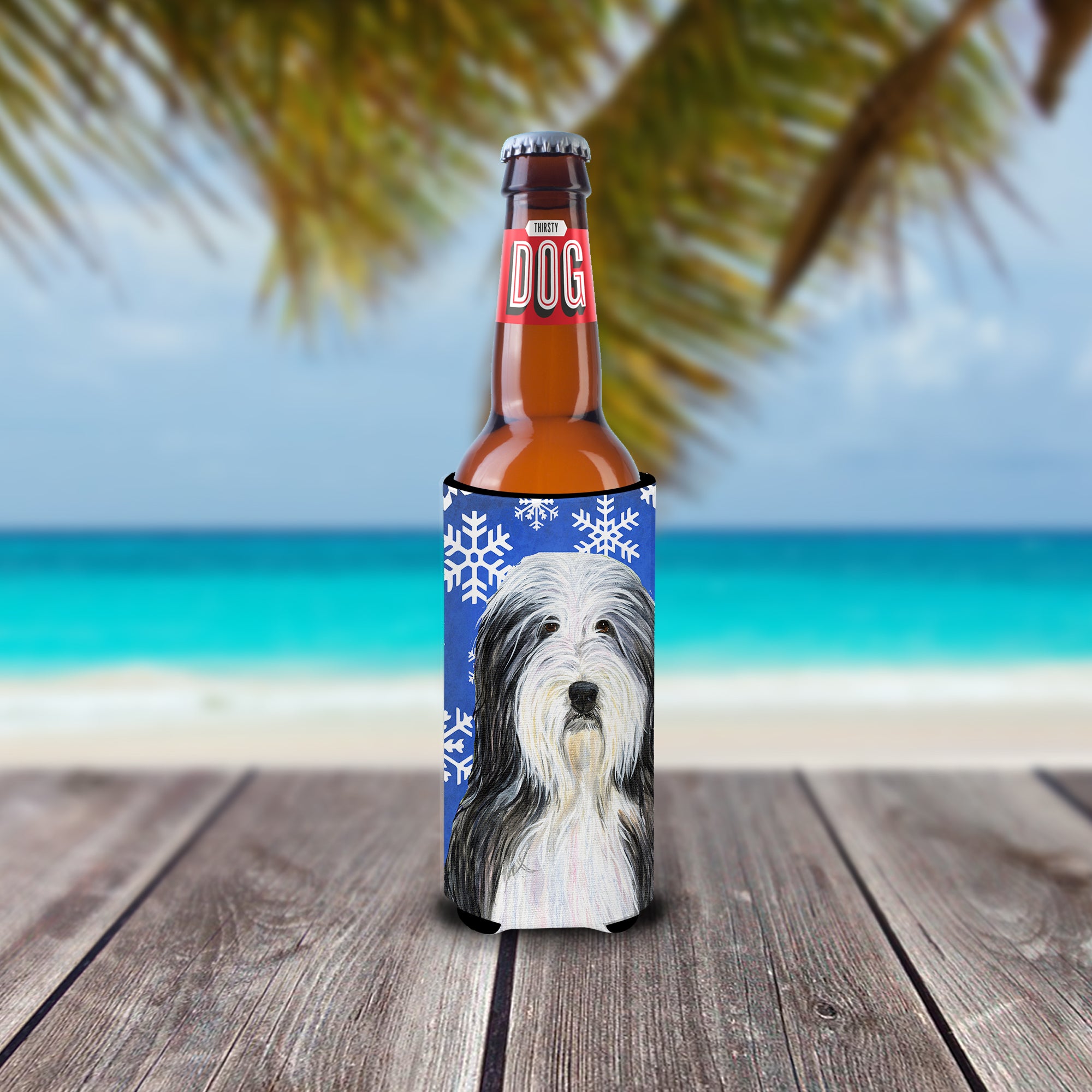 Bearded Collie Winter Snowflakes Holiday Ultra Beverage Insulators for slim cans SS4635MUK