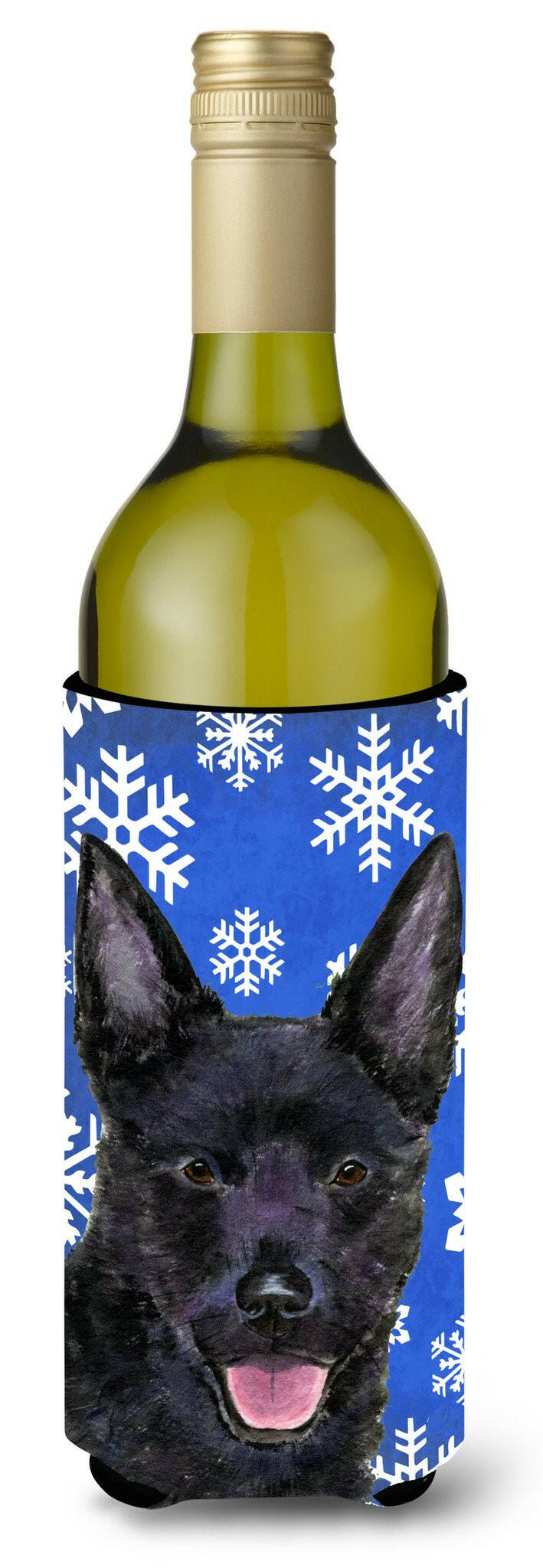 Australian Kelpie Winter Snowflakes Holiday Wine Bottle Beverage Insulator Beverage Insulator Hugger by Caroline's Treasures