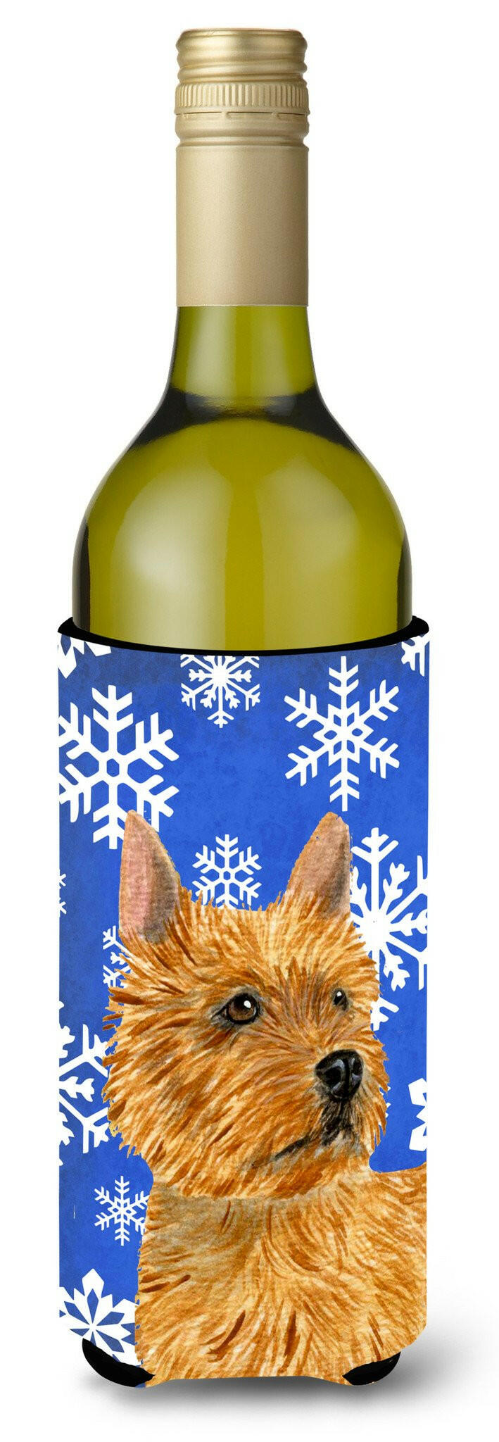Norwich Terrier Winter Snowflakes Holiday Wine Bottle Beverage Insulator Beverage Insulator Hugger by Caroline's Treasures