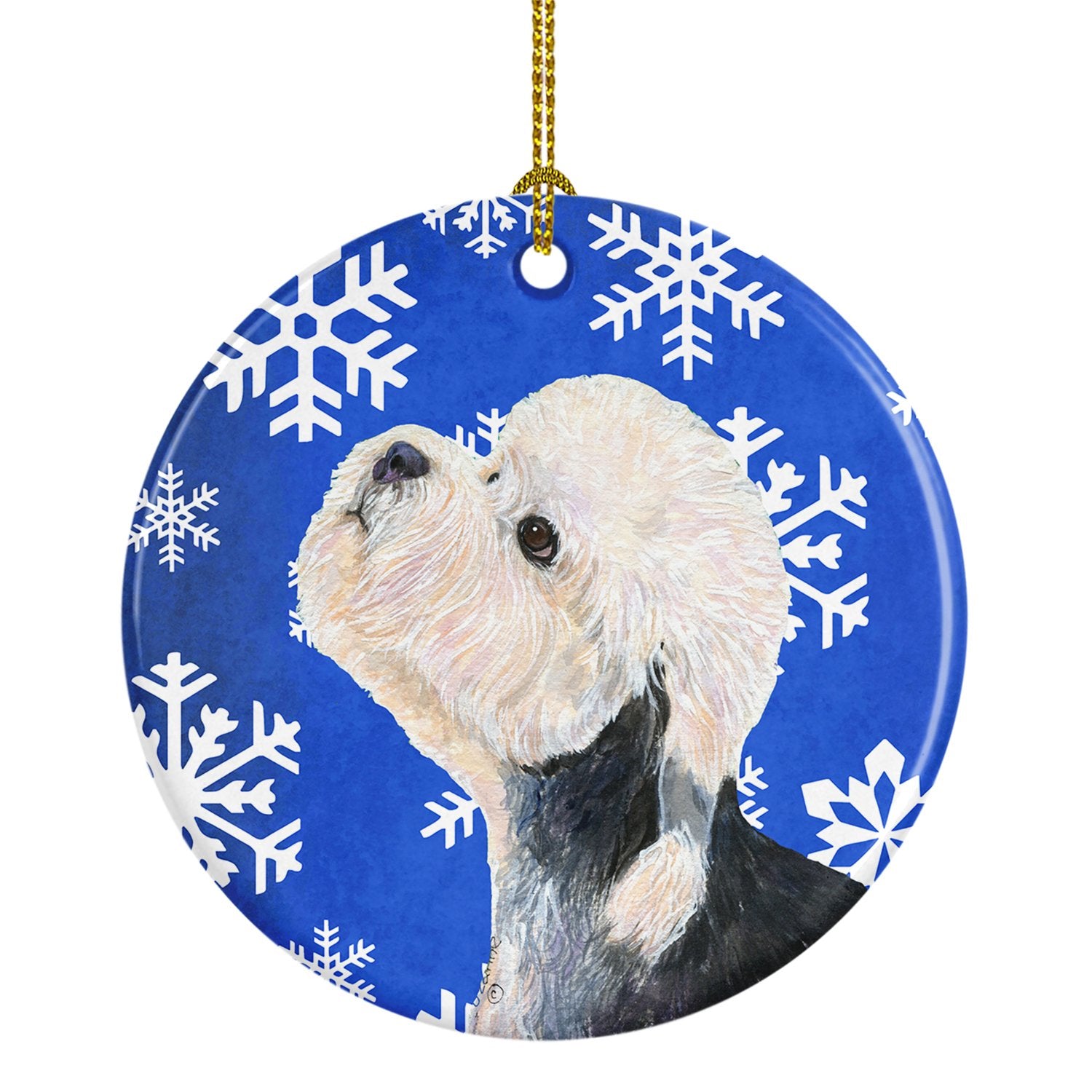 Dandie Dinmont Terrier Winter Snowflakes Holiday Christmas Ceramic Ornament by Caroline's Treasures