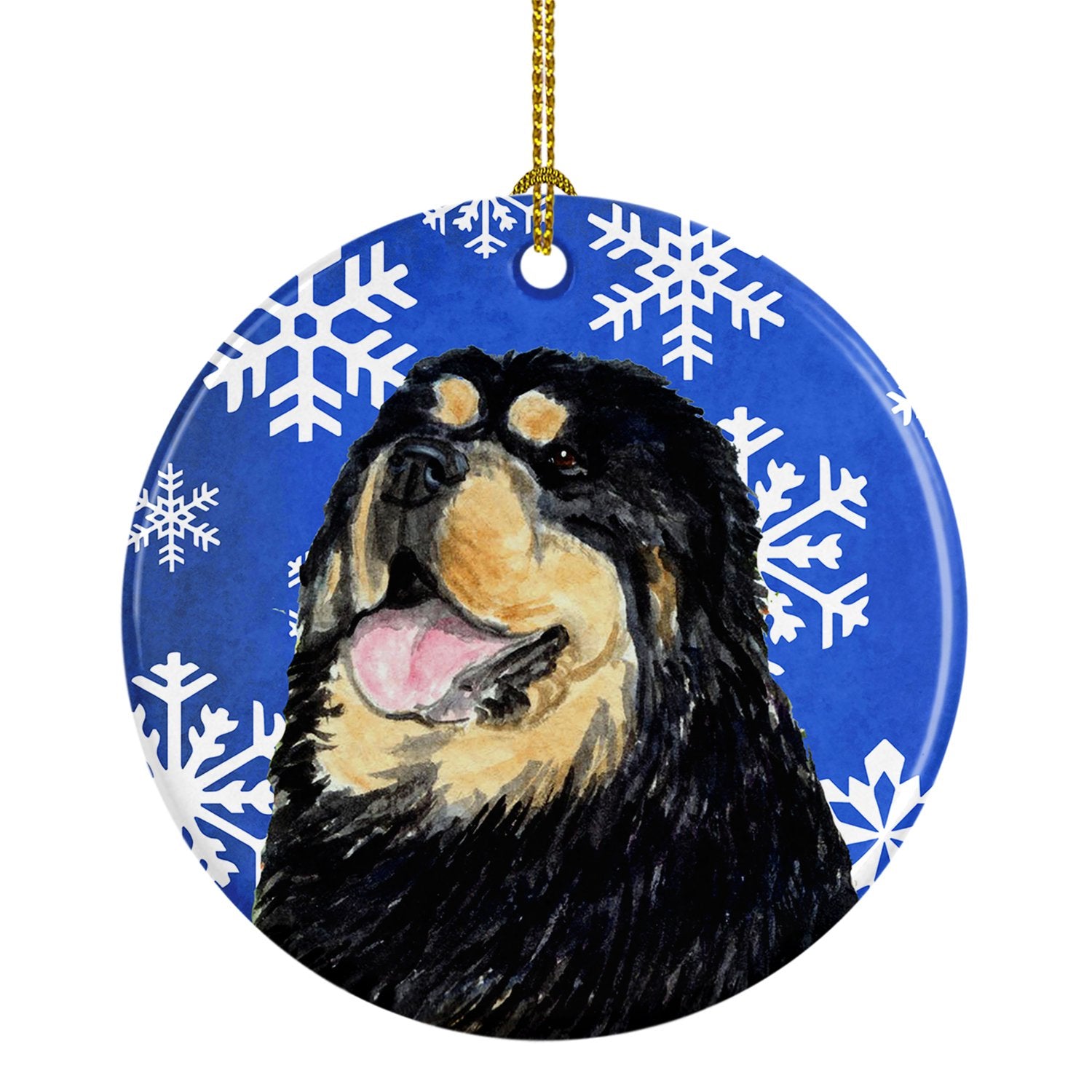 Tibetan Mastiff Winter Snowflakes Holiday Christmas Ceramic Ornament SS4650 by Caroline's Treasures