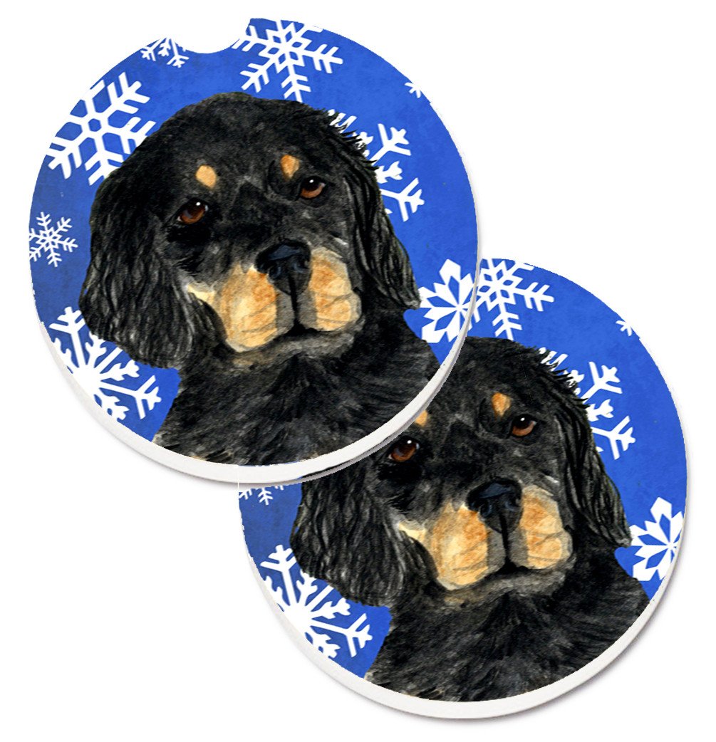 Gordon Setter Winter Snowflakes Holiday Set of 2 Cup Holder Car Coasters SS4653CARC by Caroline's Treasures