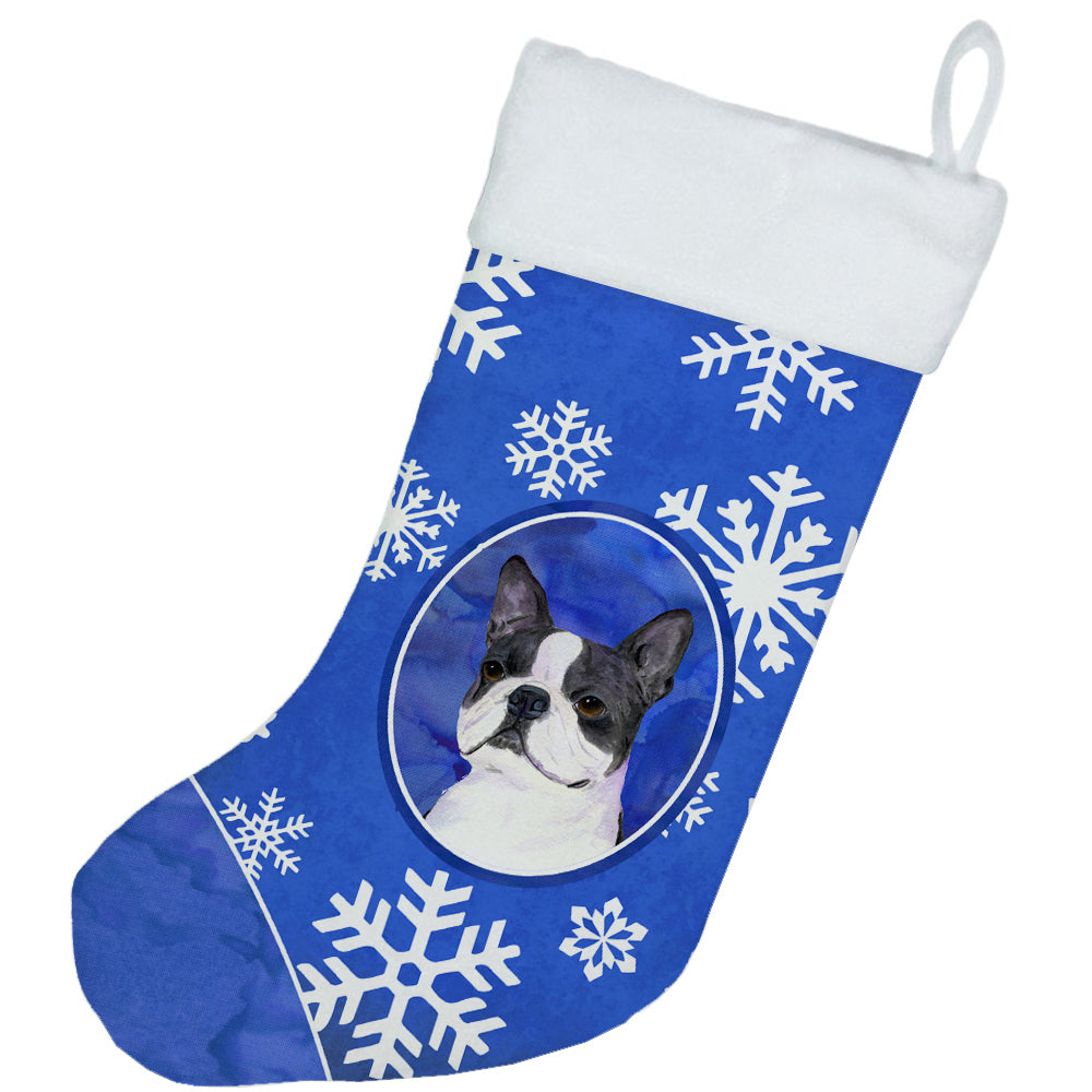 Boston Terrier Winter Snowflakes Christmas Stocking SS4654