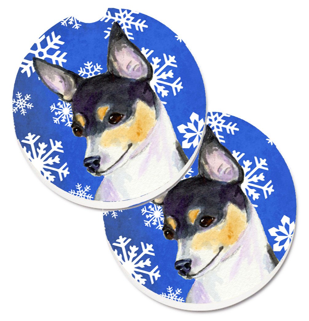 Chihuahua Winter Snowflakes Holiday Set of 2 Cup Holder Car Coasters SS4656CARC by Caroline&#39;s Treasures