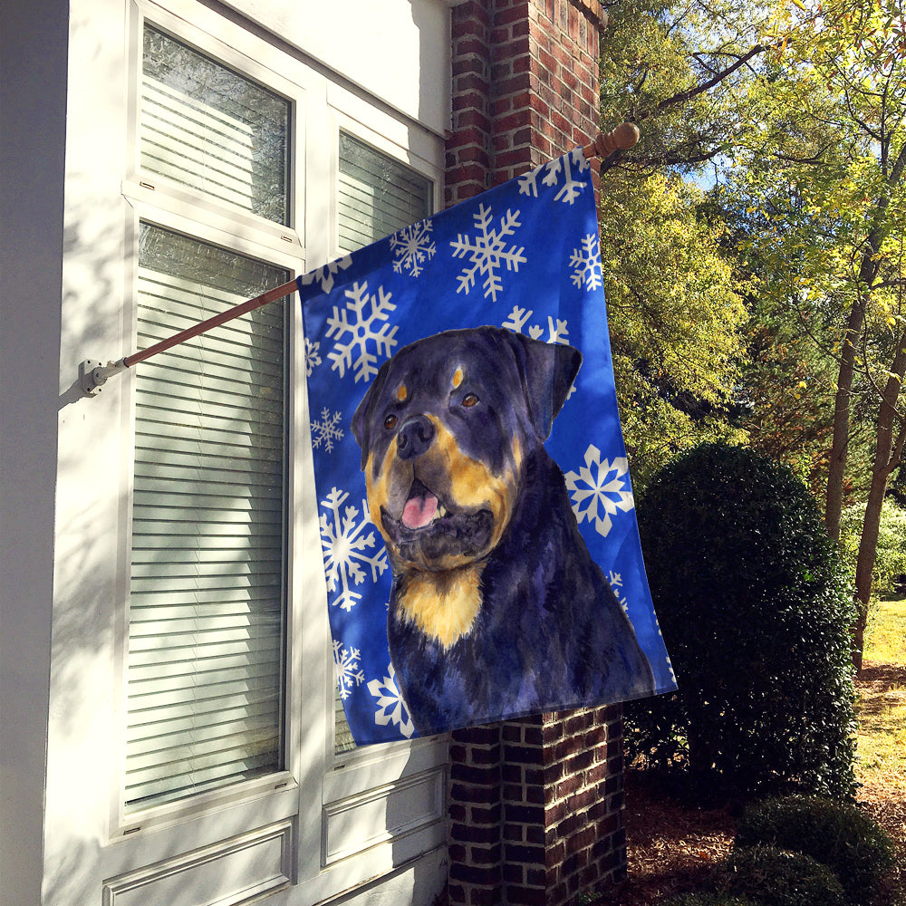 Rottweiler Winter Snowflakes Holiday Flag Canvas House Size