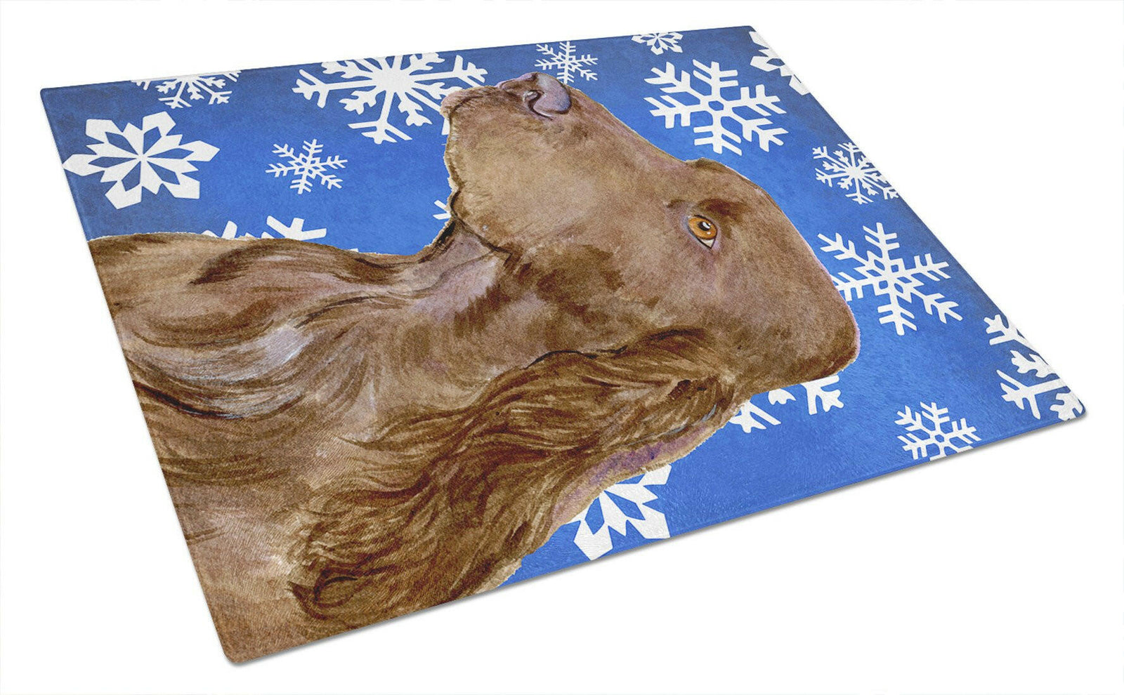 Field Spaniel Winter Snowflakes Holiday Glass Cutting Board Large by Caroline's Treasures