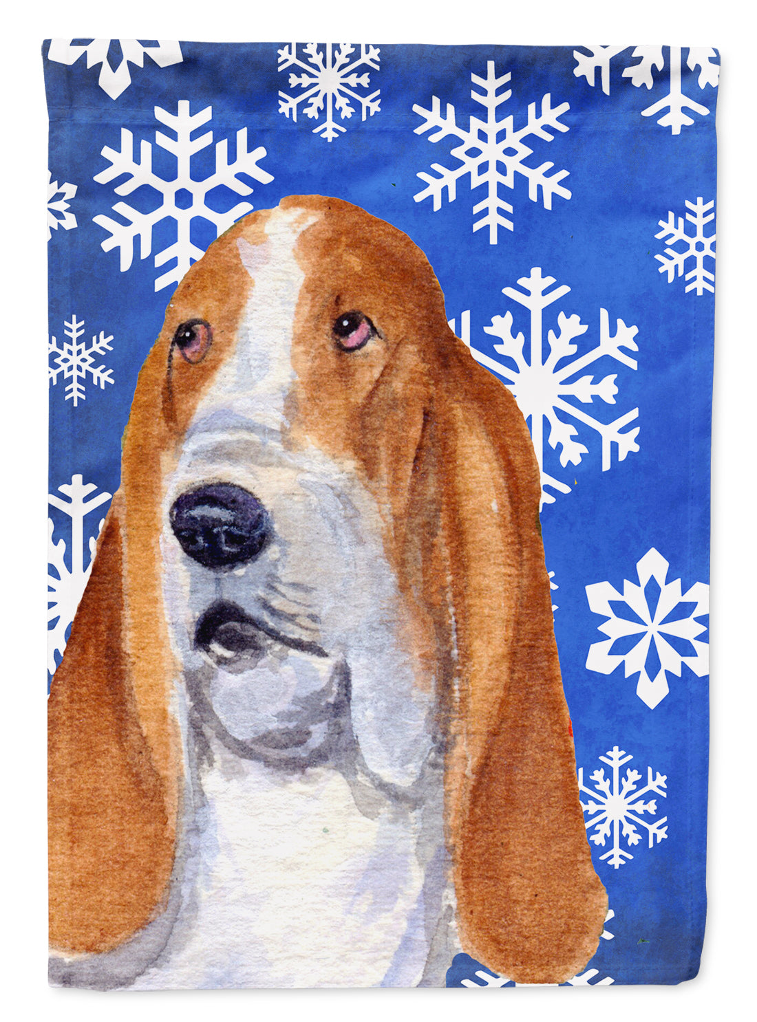 Basset Hound Winter Snowflakes Holiday Flag Canvas House Size