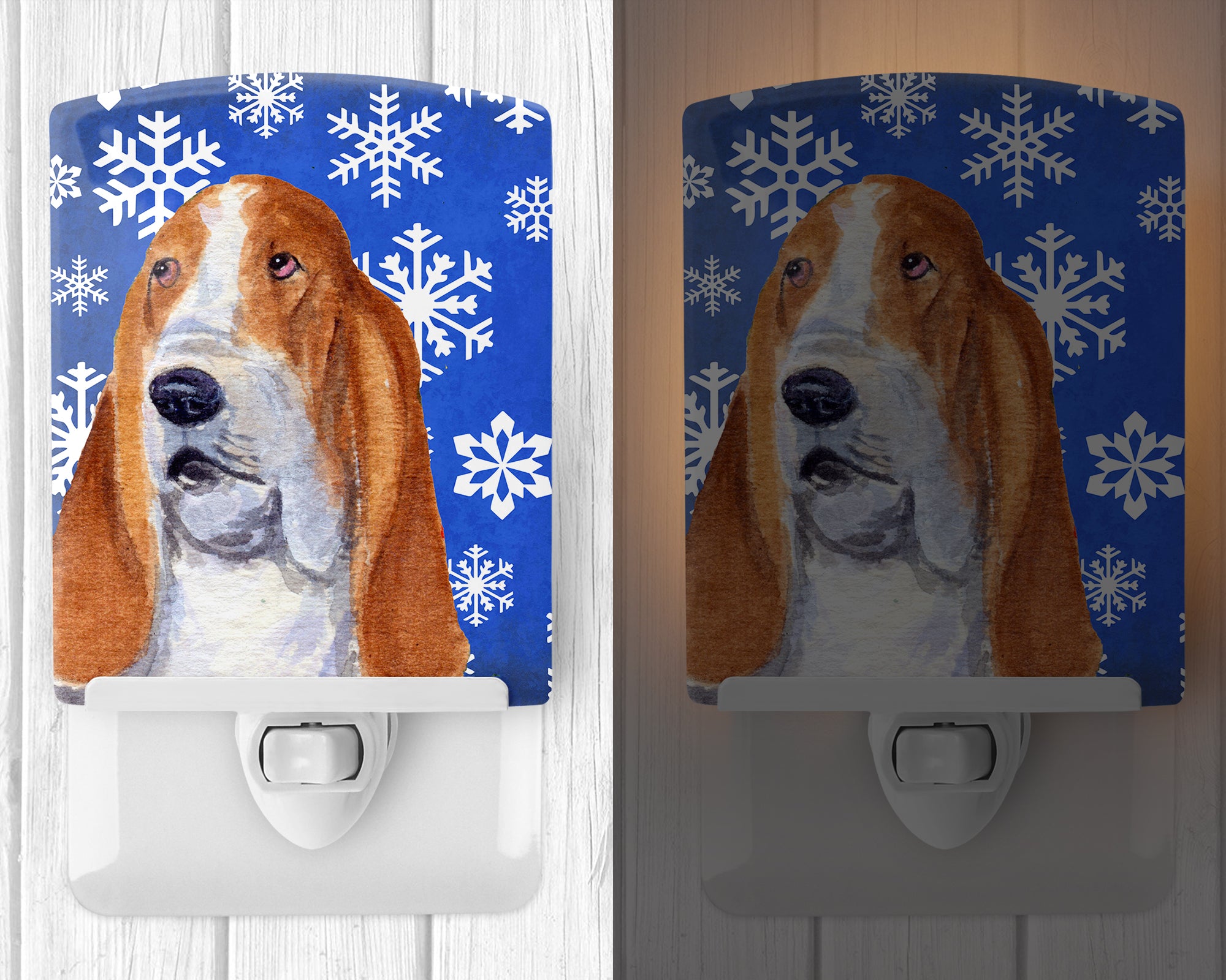 Basset Hound Winter Snowflakes Holiday Ceramic Night Light SS4666CNL - the-store.com