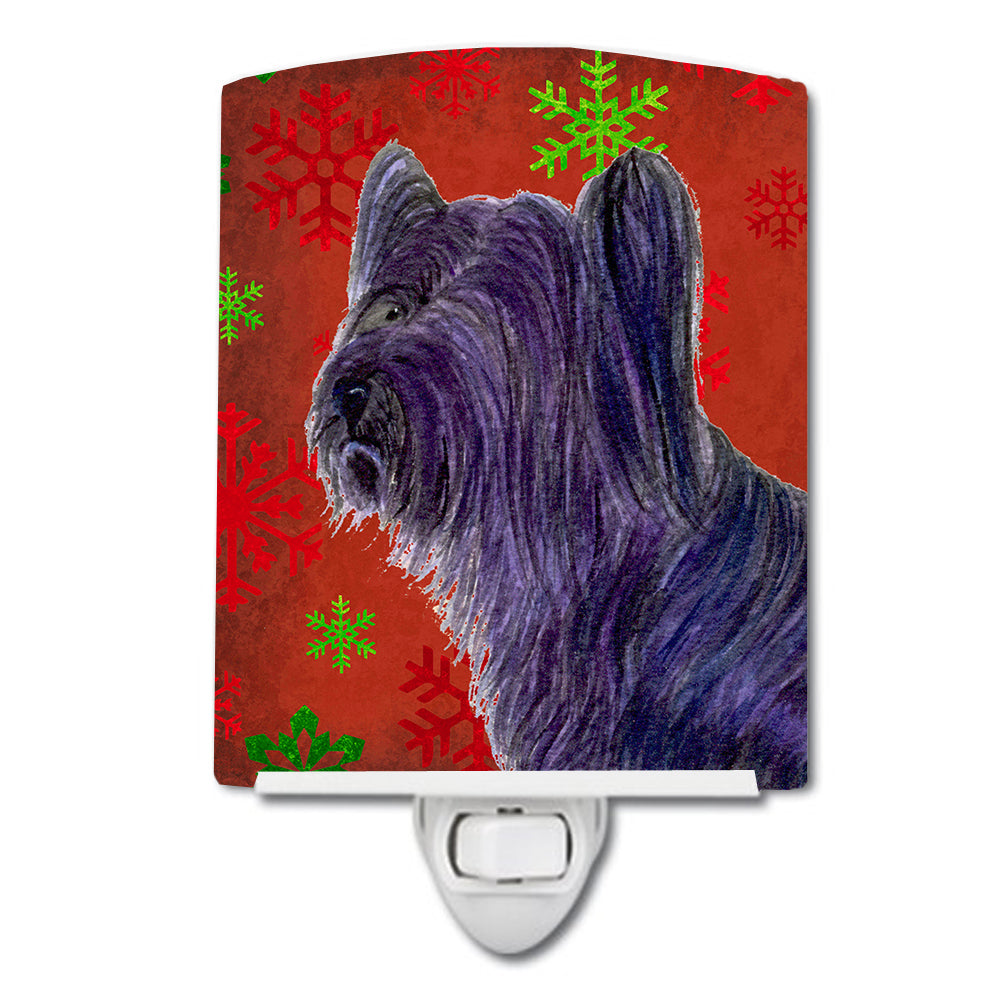 Skye Terrier Red Green Snowflake Holiday Christmas Ceramic Night Light SS4670CNL - the-store.com