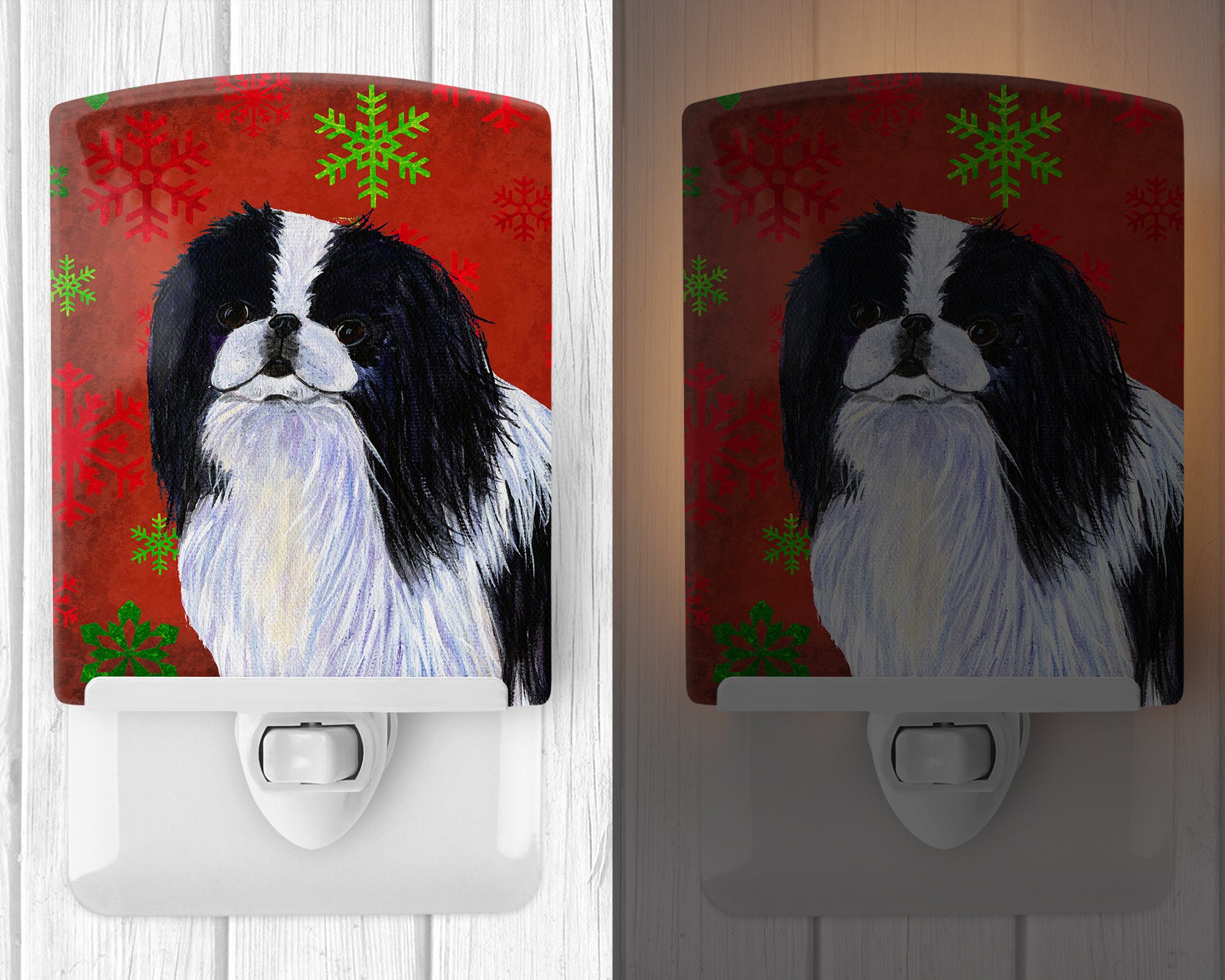 Japanese Chin Red and Green Snowflakes Holiday Christmas Ceramic Night Light SS4674CNL - the-store.com