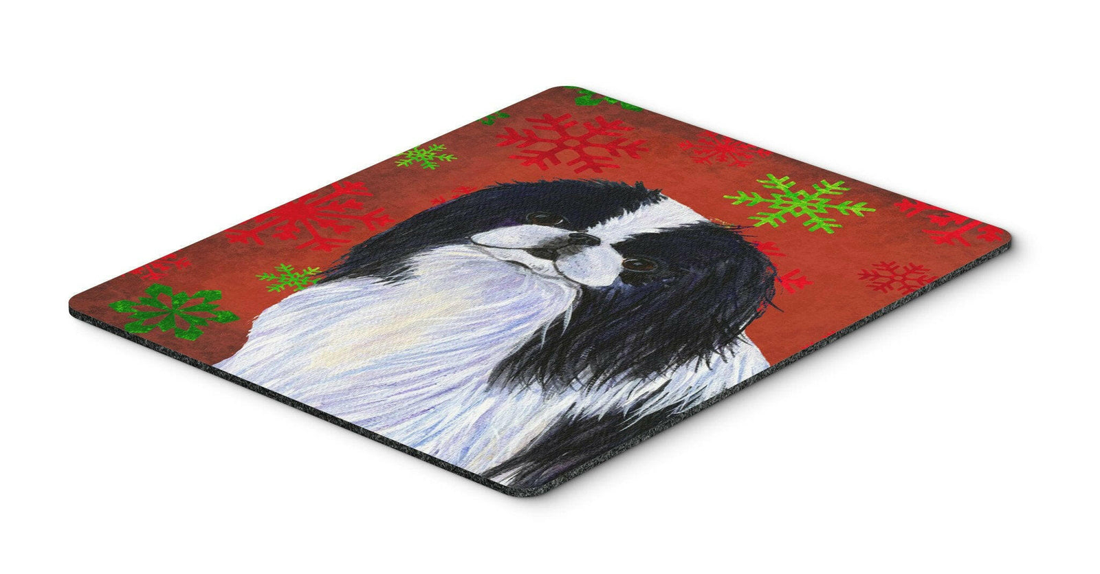 Japanese Chin Red and Green Snowflakes Christmas Mouse Pad, Hot Pad or Trivet by Caroline's Treasures
