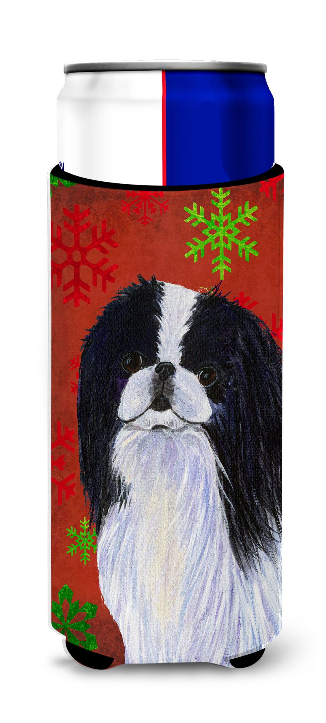 Japanese Chin Red and Green Snowflakes Holiday Christmas Ultra Beverage Insulators for slim cans SS4674MUK