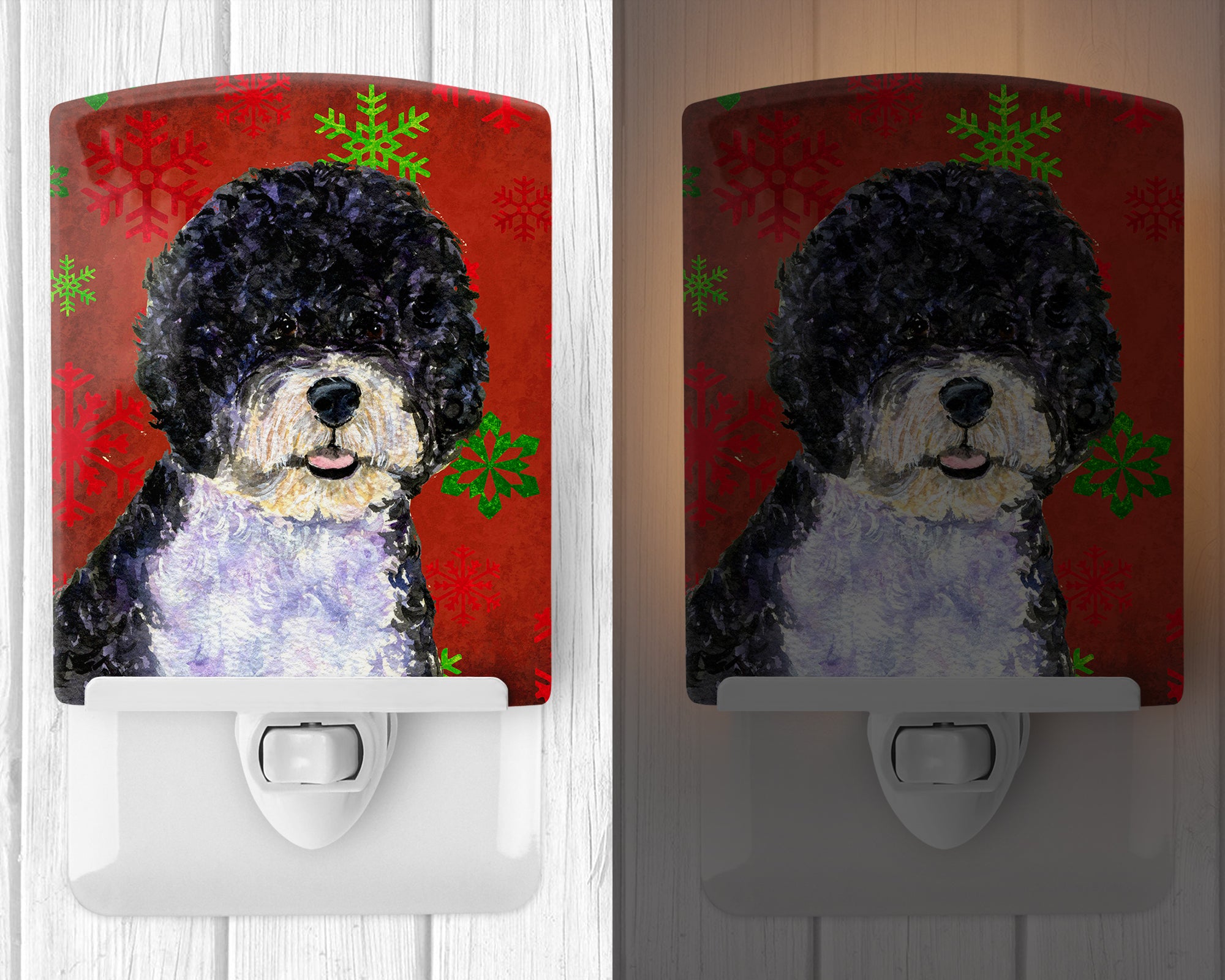 Portuguese Water Dog Red Green Snowflake Christmas Ceramic Night Light SS4697CNL - the-store.com