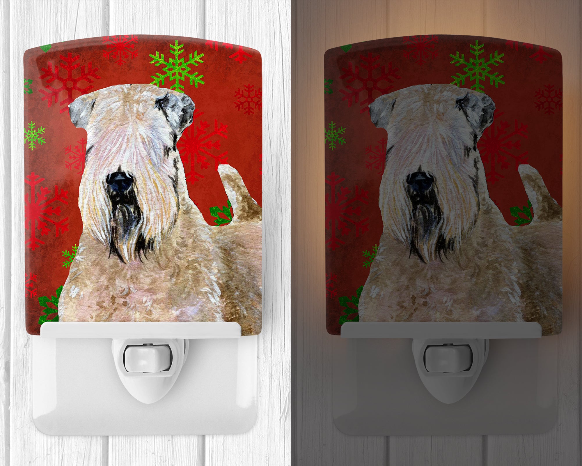 Wheaten Terrier Soft Coated Red Snowflakes Holiday Christmas Ceramic Night Light SS4700CNL - the-store.com
