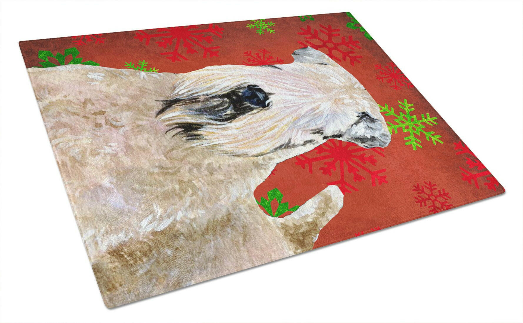 Wheaten Terrier Soft Coated Red Snowflakes Christmas Glass Cutting Board Large by Caroline's Treasures
