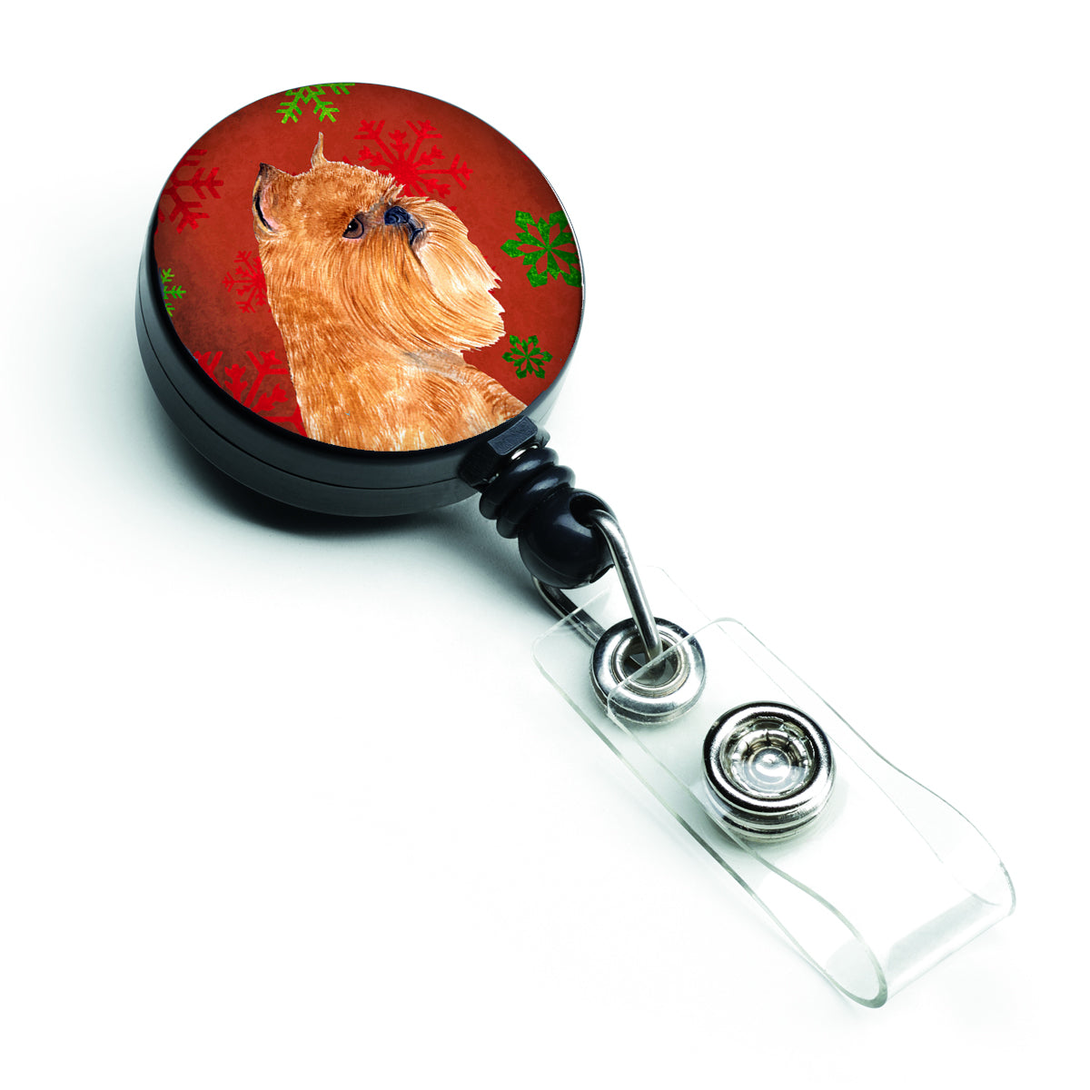 Brussels Griffon Red and Green Snowflakes Holiday Christmas Retractable Badge Reel SS4701BR