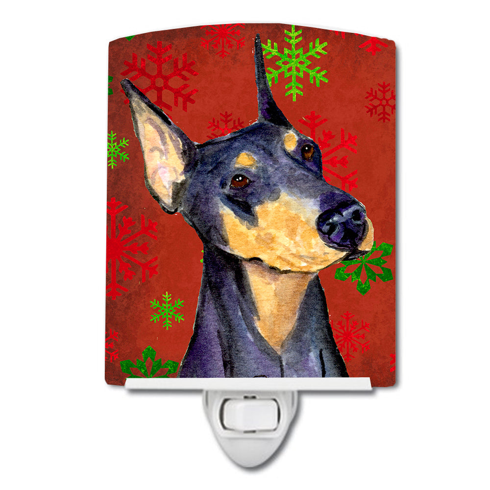 Doberman Red and Green Snowflakes Holiday Christmas Ceramic Night Light SS4702CNL - the-store.com