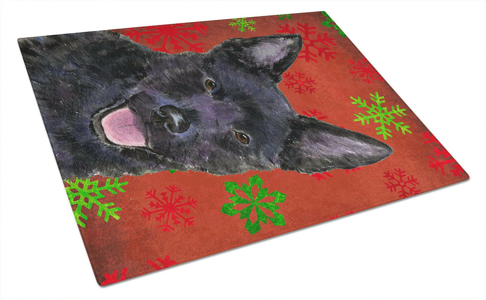 Australian Kelpie Red and Green Snowflakes Christmas Glass Cutting Board Large by Caroline's Treasures