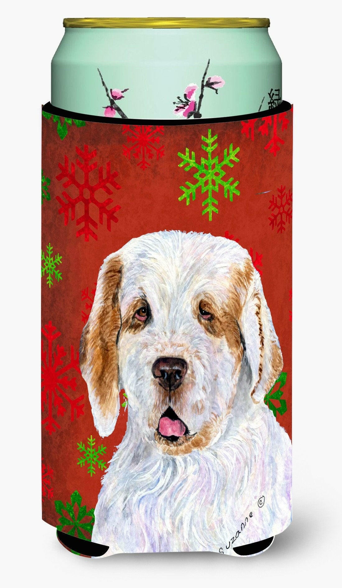 Clumber Spaniel Red and Green Snowflakes Holiday Christmas  Tall Boy Beverage Insulator by Caroline's Treasures