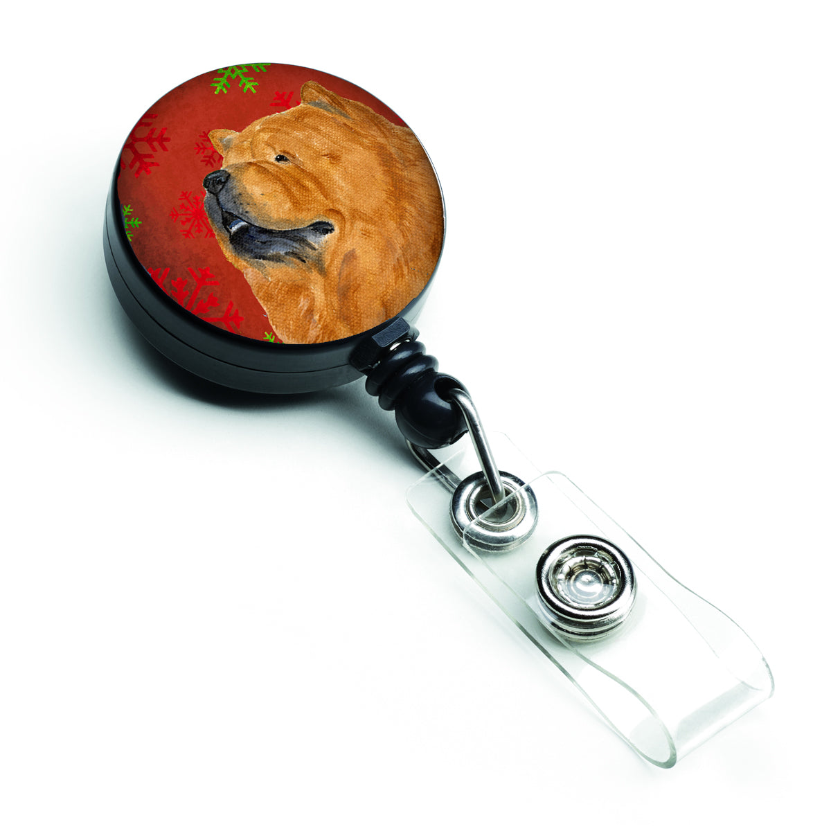 Chow Chow Red and Green Snowflakes Holiday Christmas Retractable Badge Reel SS4709BR
