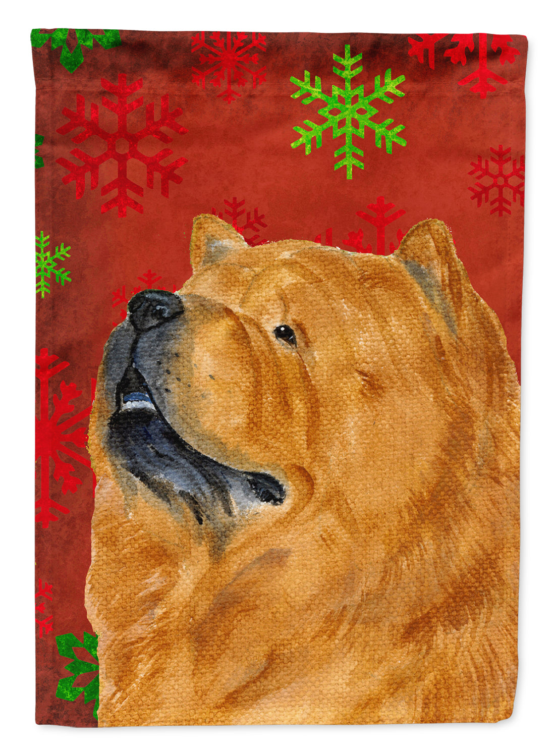 Chow Chow Red and Green Snowflakes Holiday Christmas Flag Canvas House Size