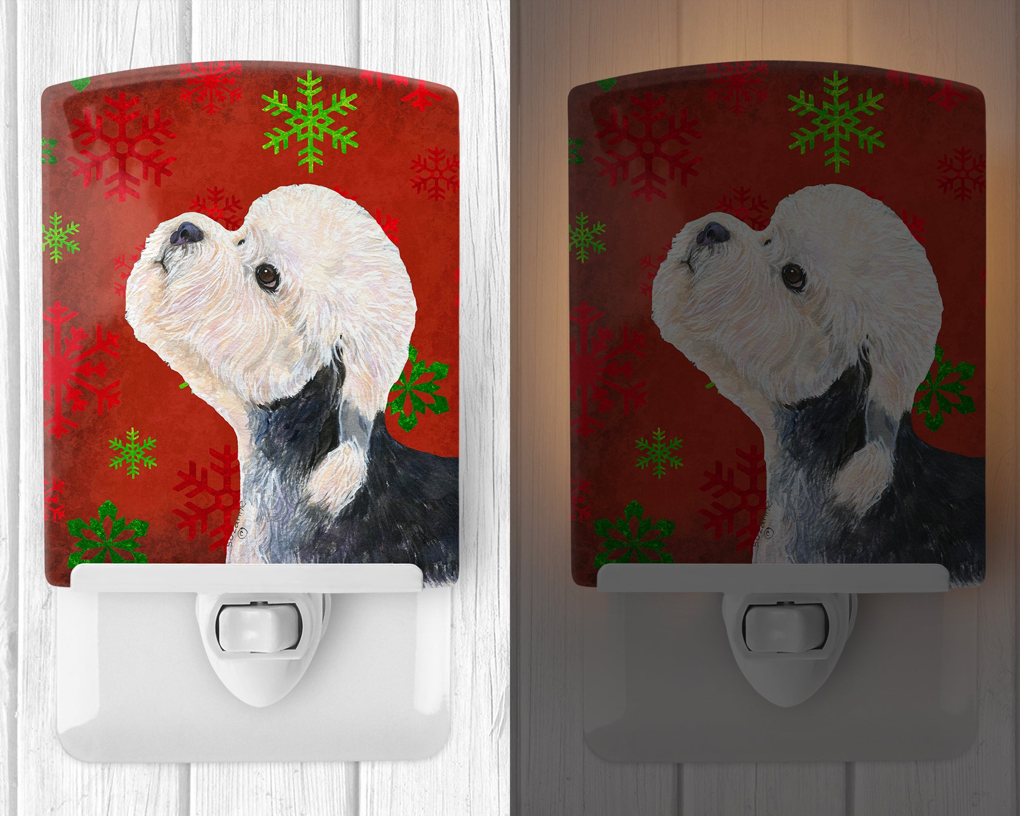 Dandie Dinmont Terrier Red Green Snowflakes Christmas Ceramic Night Light SS4710CNL - the-store.com