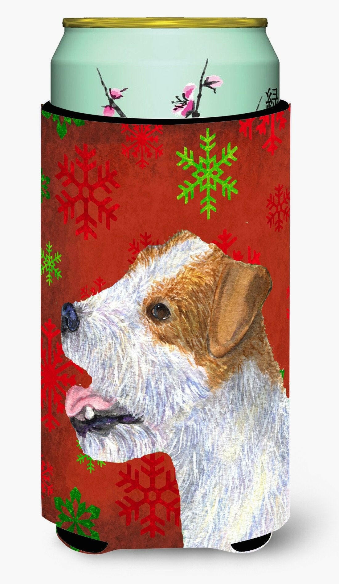 Jack Russell Terrier Red Green Snowflakes Holiday Christmas  Tall Boy Beverage Insulator by Caroline's Treasures