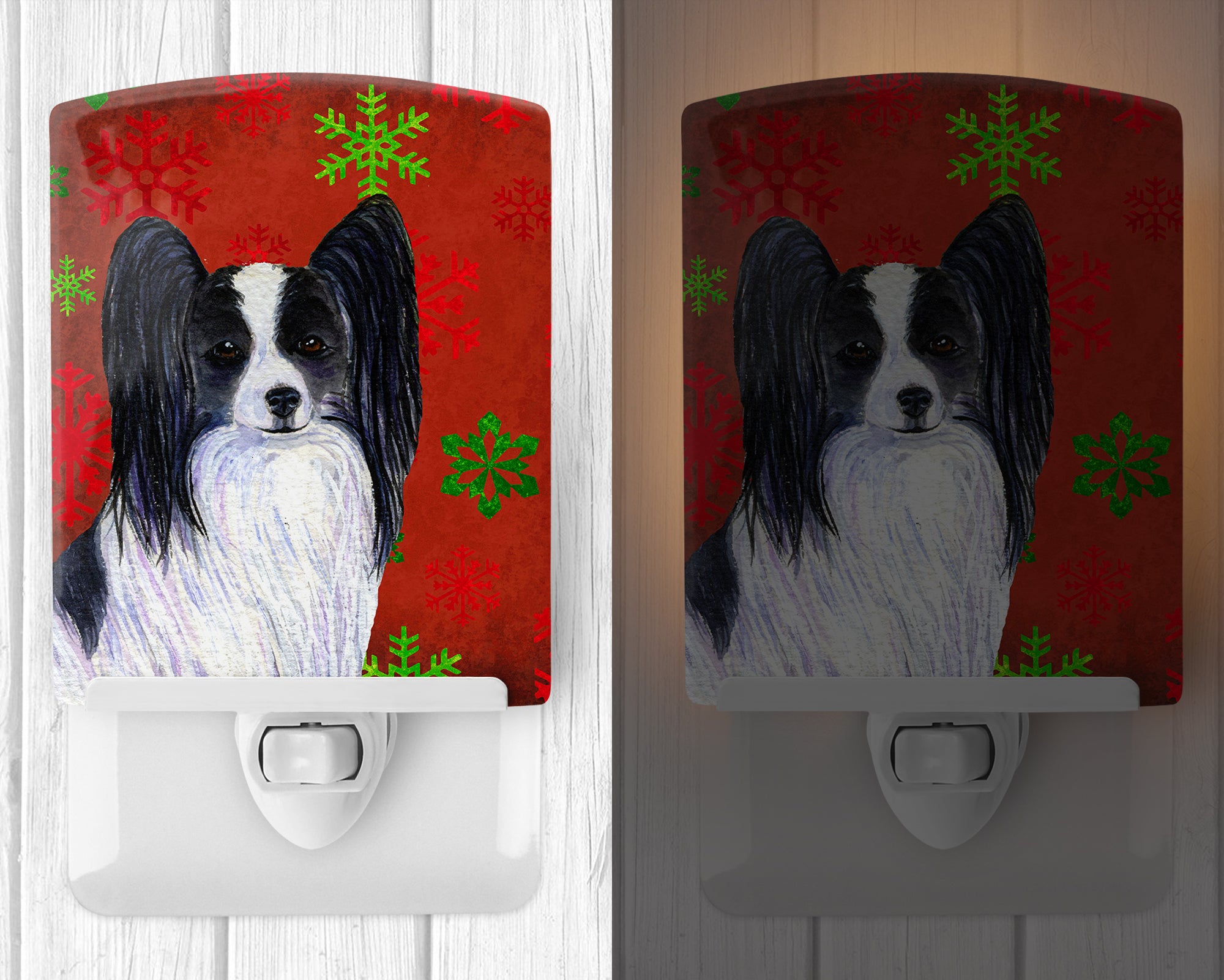 Papillon Red and Green Snowflakes Holiday Christmas Ceramic Night Light SS4712CNL - the-store.com