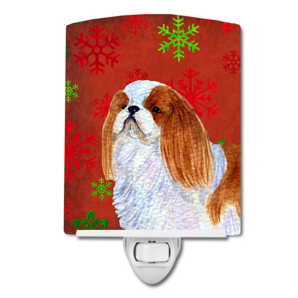 English Toy Spaniel Red and Green Snowflakes Holiday Christmas Ceramic Night Light SS4714CNL - the-store.com