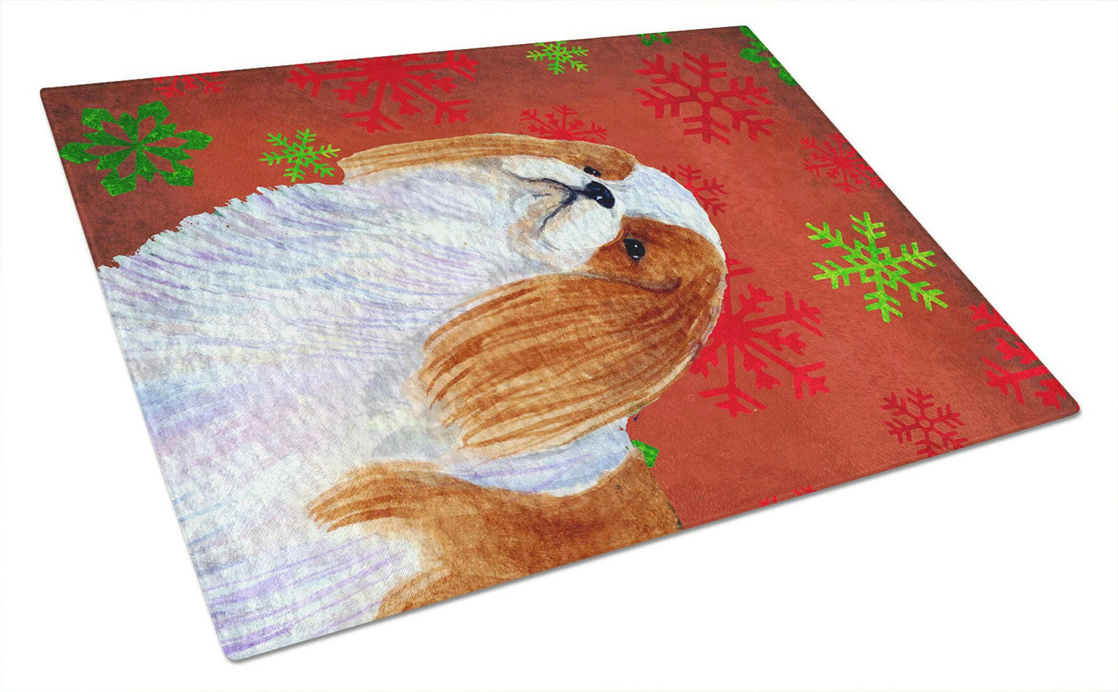 English Toy Spaniel Red Snowflakes Christmas Glass Cutting Board Large by Caroline's Treasures