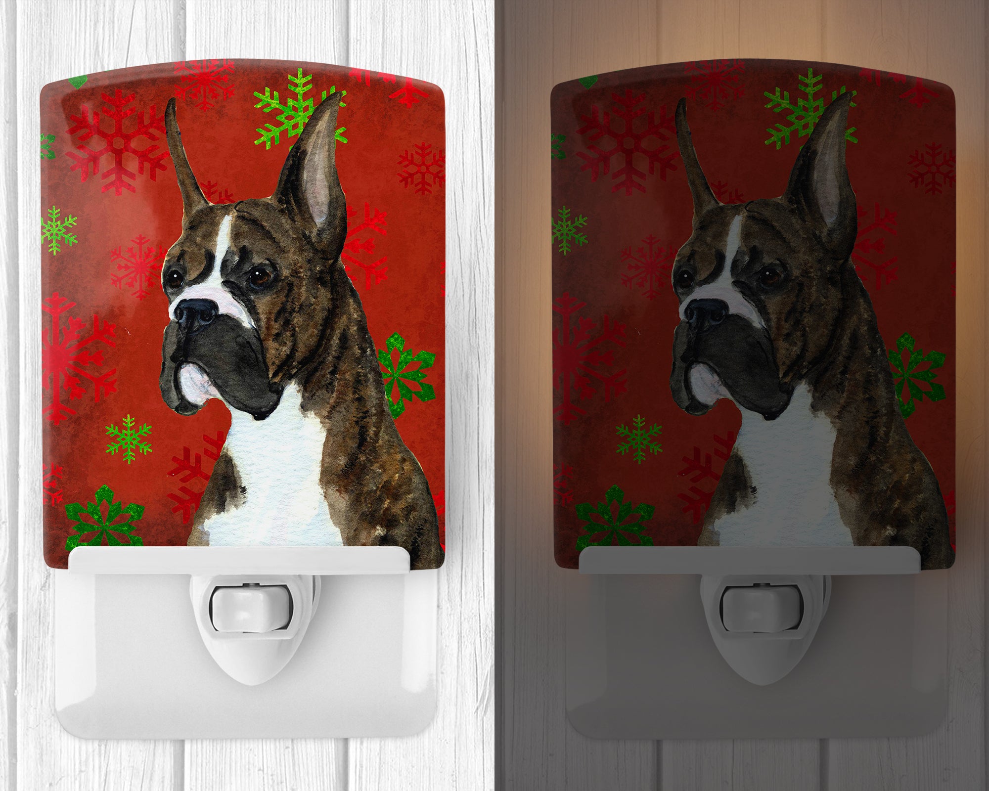Boxer Red and Green Snowflakes Holiday Christmas Ceramic Night Light SS4715CNL - the-store.com