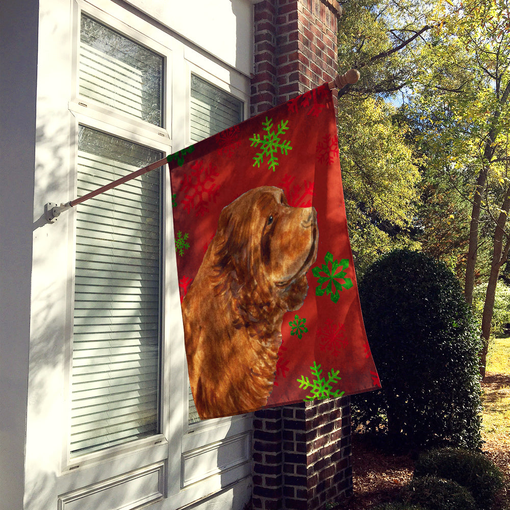 Sussex Spaniel Red Green Snowflakes Holiday Christmas Flag Canvas House Size