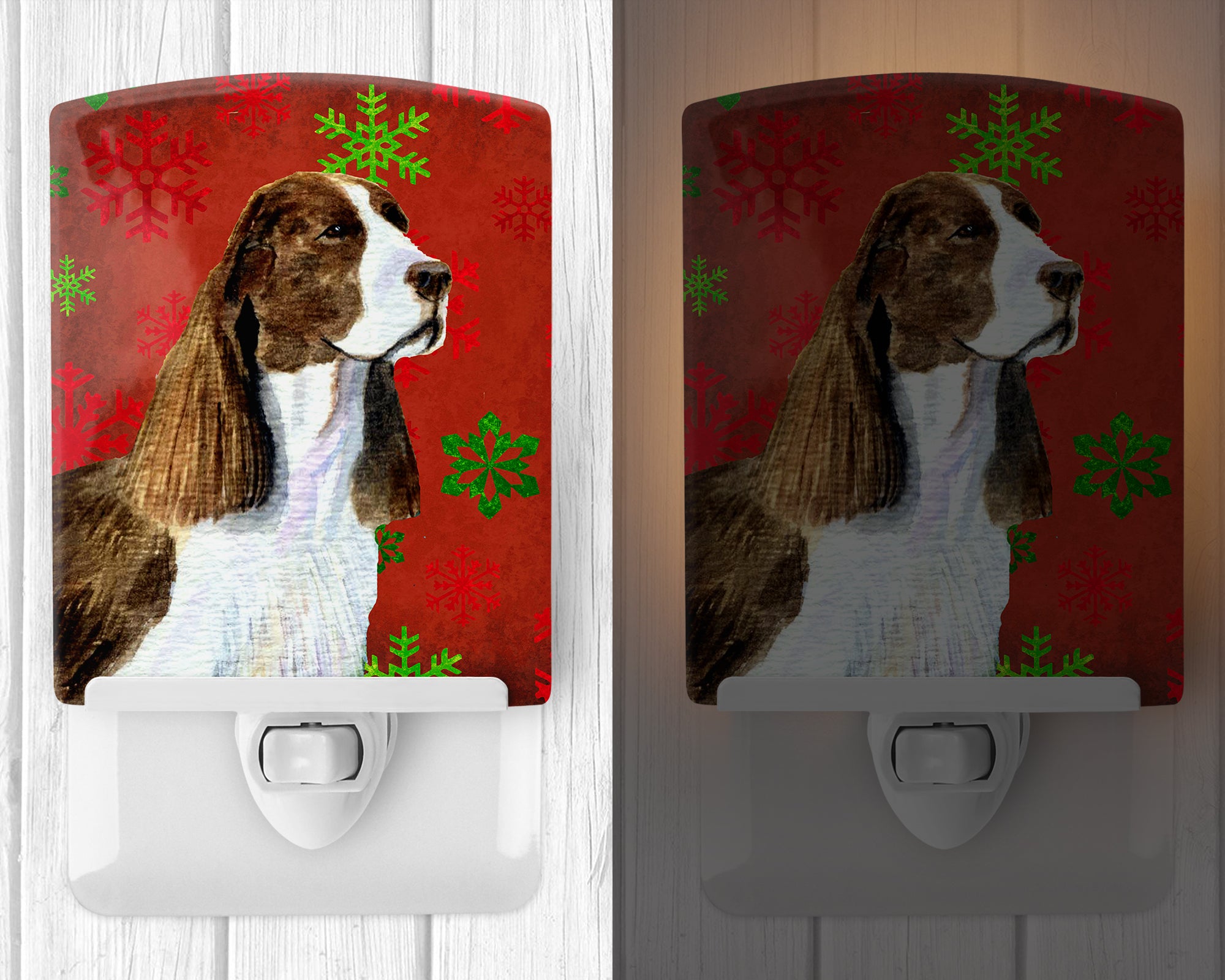 Springer Spaniel Red and Green Snowflakes Holiday Christmas Ceramic Night Light SS4720CNL - the-store.com
