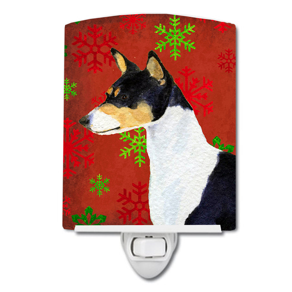 Basenji Red and Green Snowflakes Holiday Christmas Ceramic Night Light SS4721CNL - the-store.com