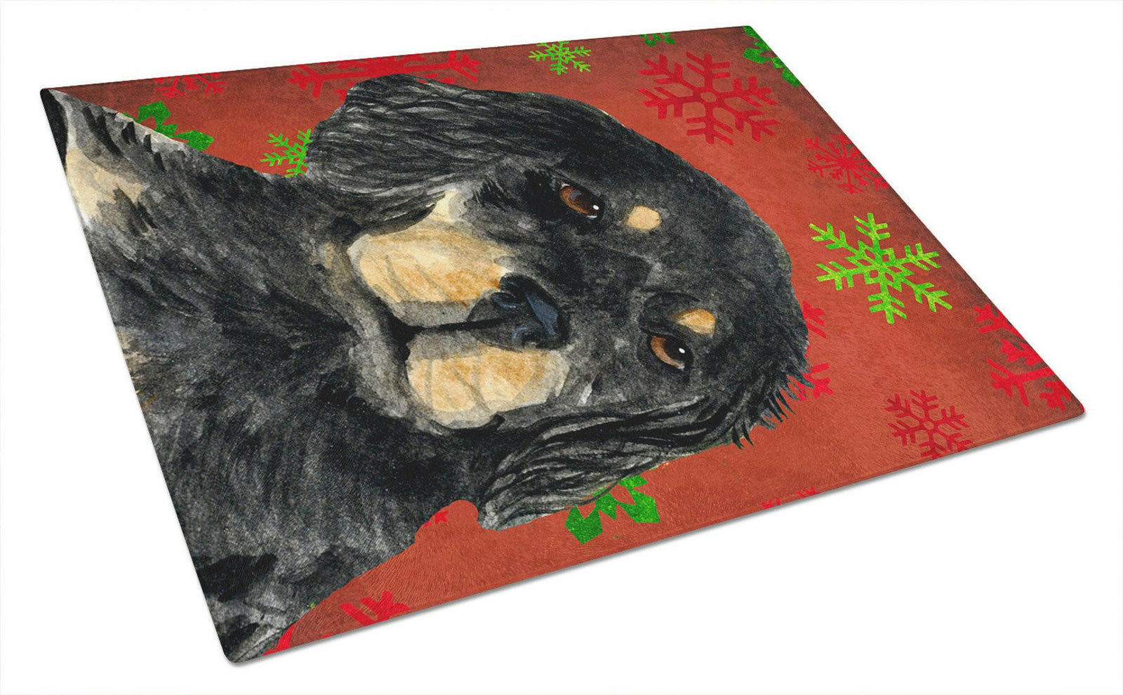 Gordon Setter Red and Green Snowflakes Christmas Glass Cutting Board Large by Caroline's Treasures