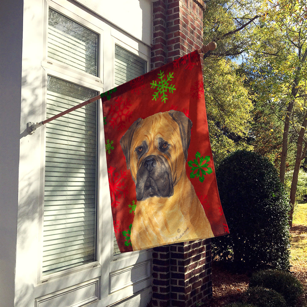 Bullmastiff Red and Green Snowflakes Holiday Christmas Flag Canvas House Size