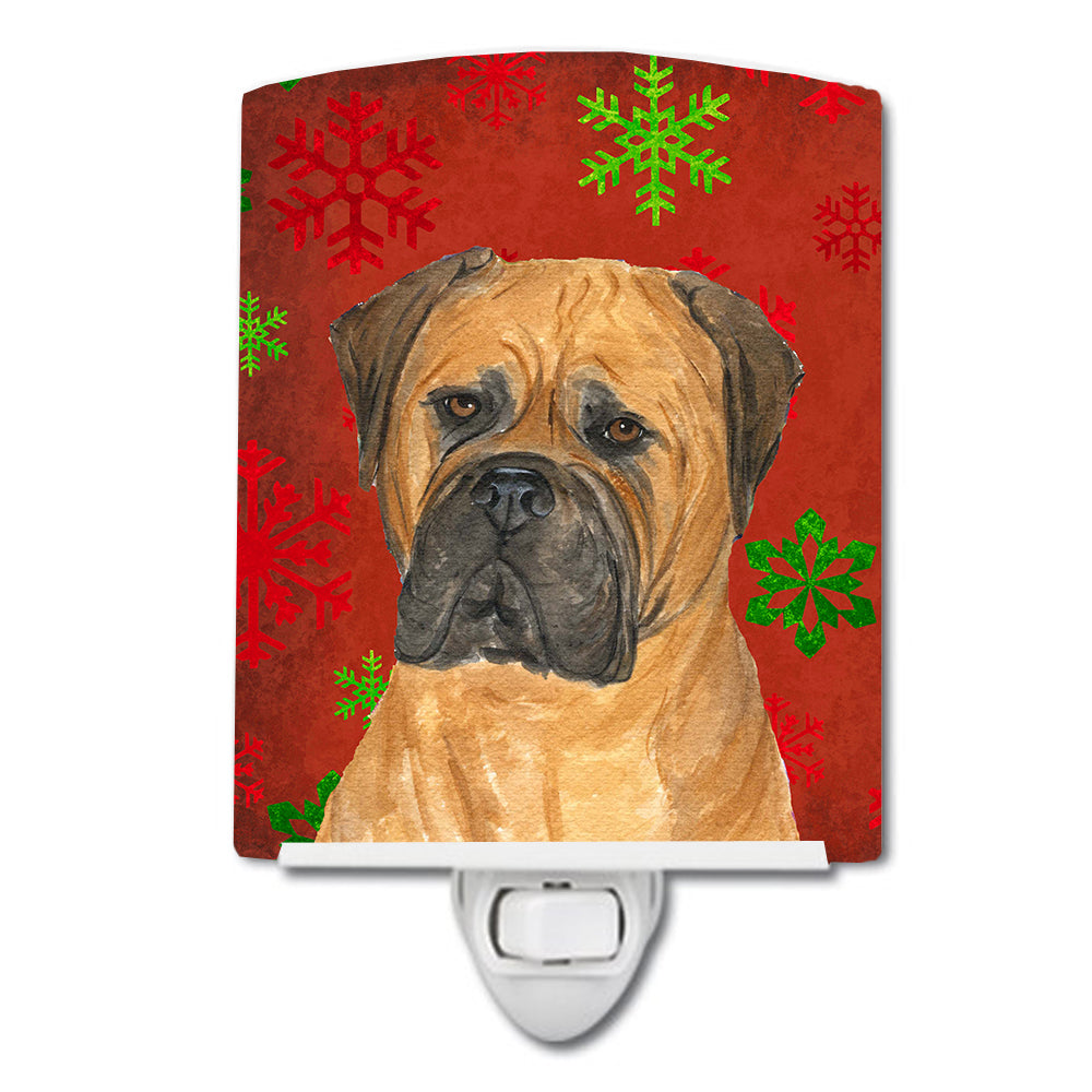 Bullmastiff Red and Green Snowflakes Holiday Christmas Ceramic Night Light SS4724CNL - the-store.com