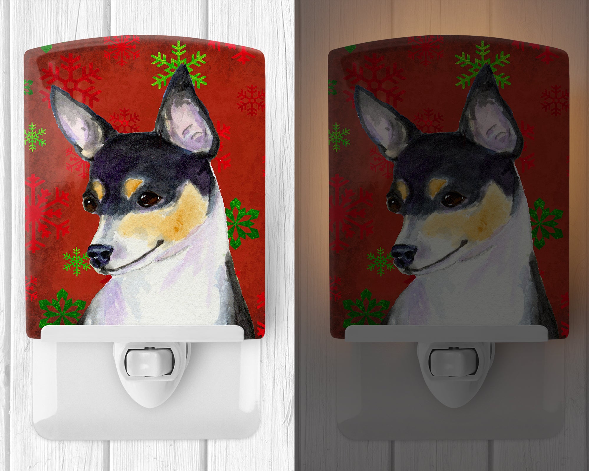 Chihuahua Red and Green Snowflakes Holiday Christmas Ceramic Night Light SS4725CNL - the-store.com