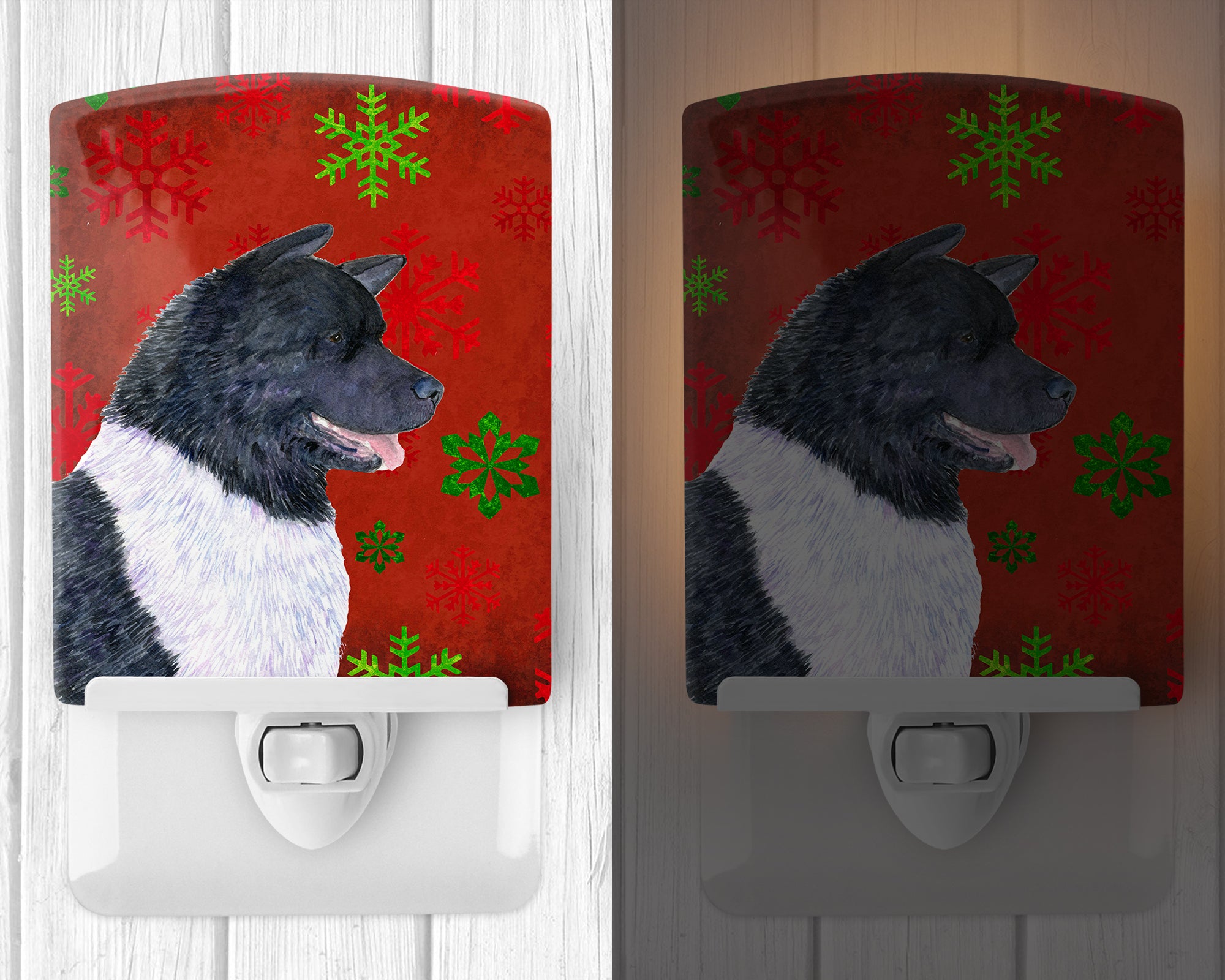 Akita Red and Green Snowflakes Holiday Christmas Ceramic Night Light SS4728CNL - the-store.com