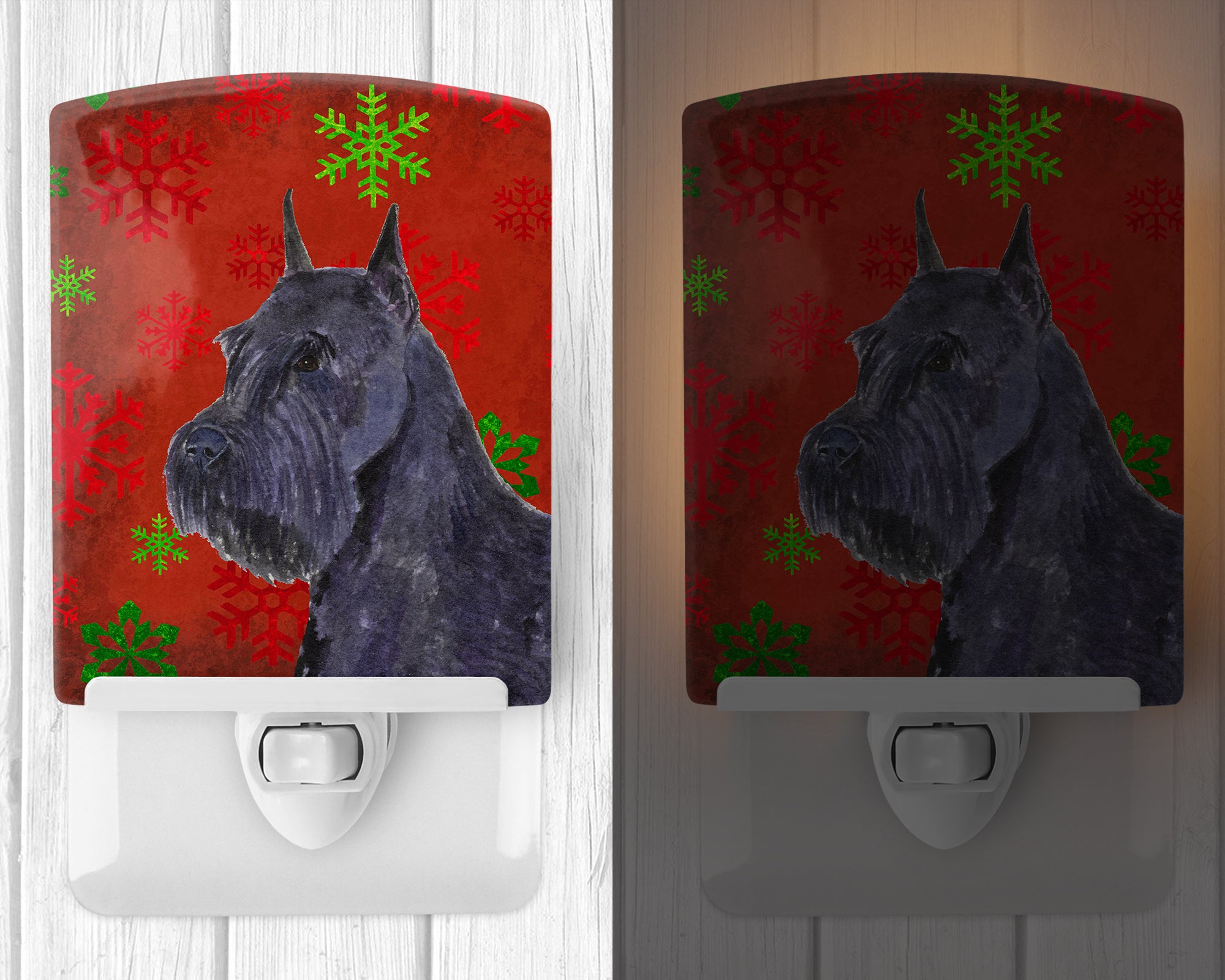 Schnauzer Red and Green Snowflakes Holiday Christmas Ceramic Night Light SS4730CNL - the-store.com
