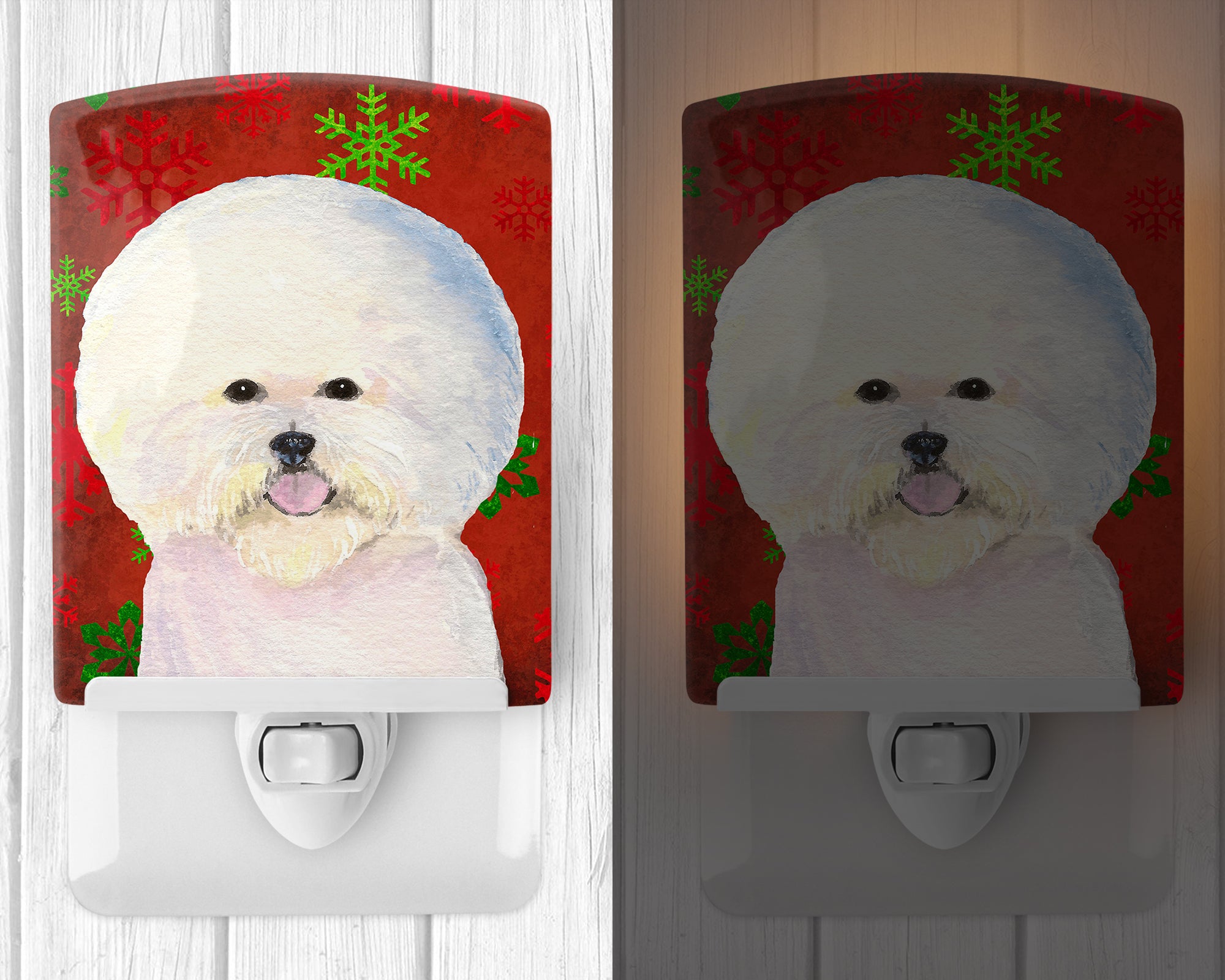 Bichon Frise Red and Green Snowflakes Holiday Christmas Ceramic Night Light SS4733CNL - the-store.com