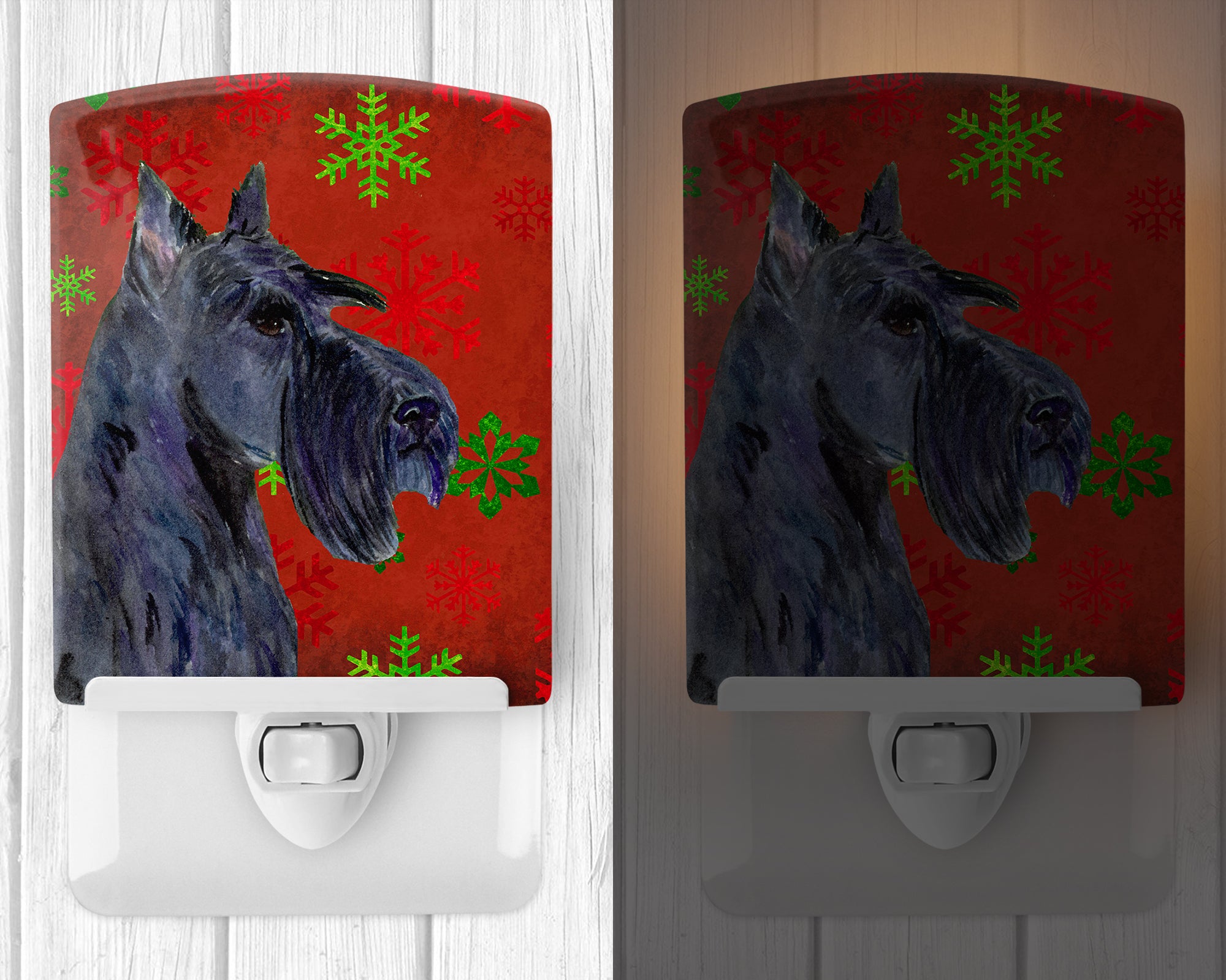 Scottish Terrier Red and Green Snowflakes Holiday Christmas Ceramic Night Light SS4736CNL - the-store.com