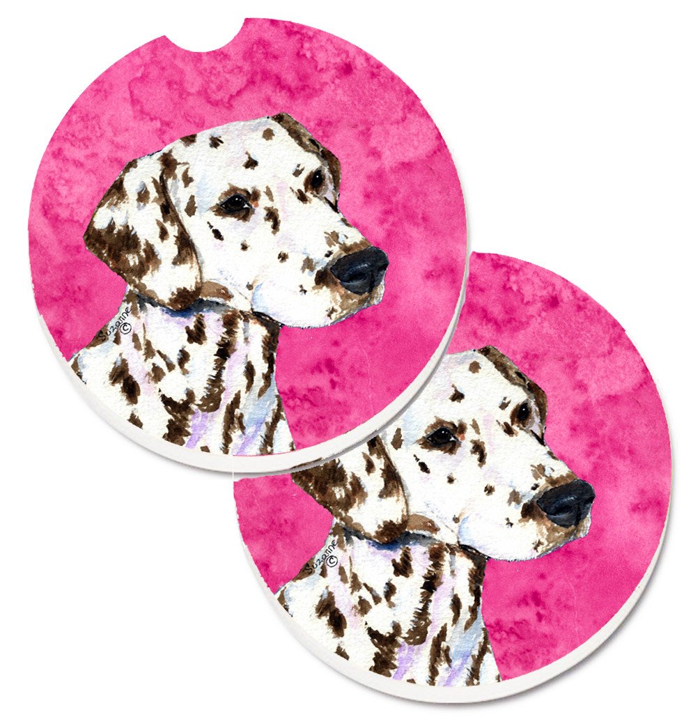 Pink Dalmatian Set of 2 Cup Holder Car Coasters SS4745-PKCARC by Caroline's Treasures
