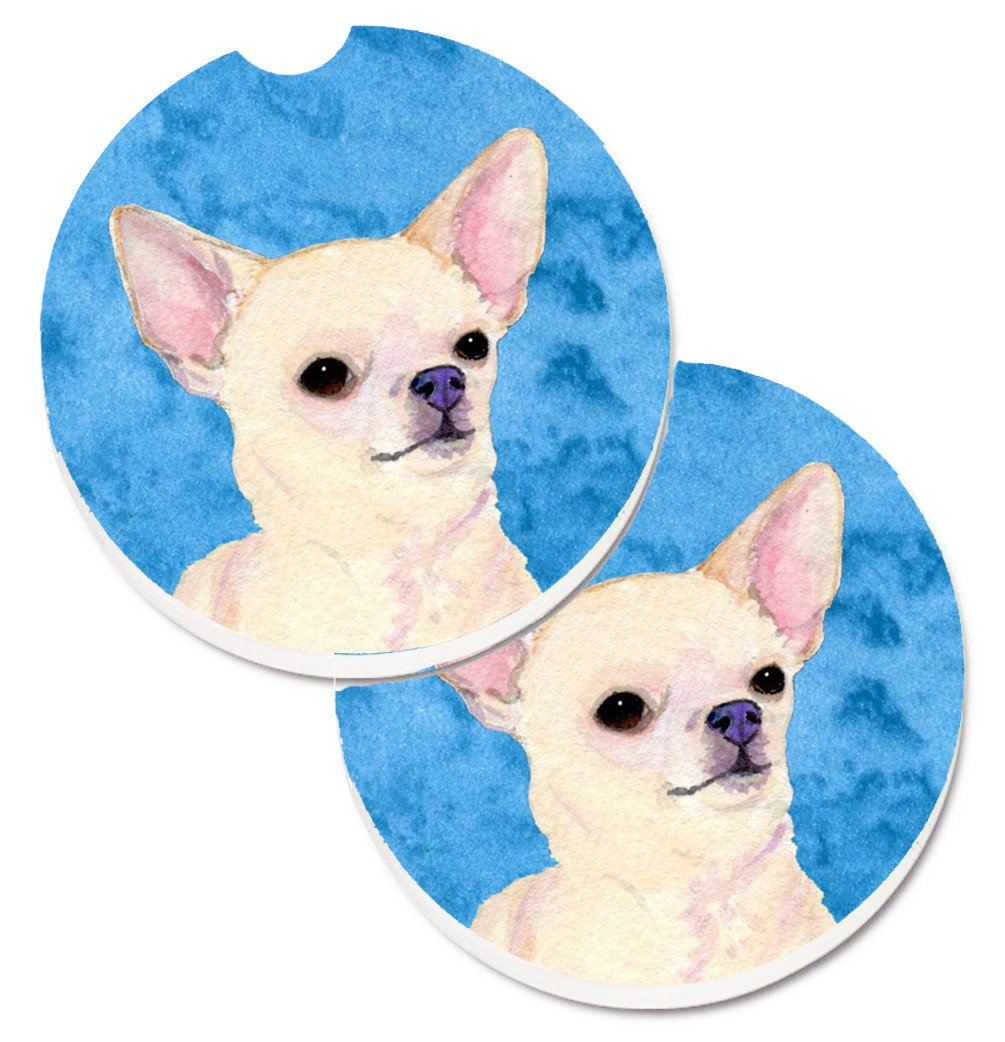 Blue Chihuahua Set of 2 Cup Holder Car Coasters SS4748-BUCARC by Caroline's Treasures