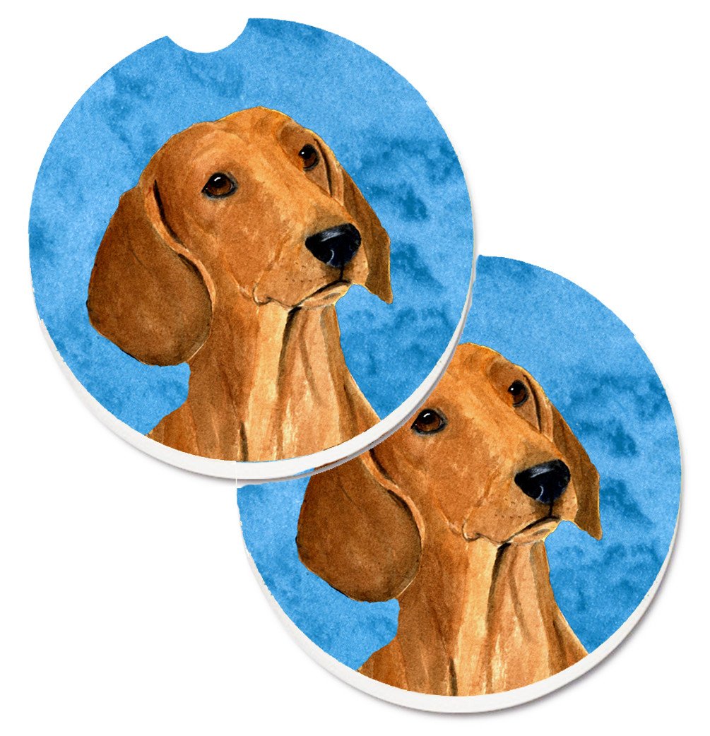 Blue Red Smooth Dachshund Set of 2 Cup Holder Car Coasters SS4763-BUCARC by Caroline&#39;s Treasures